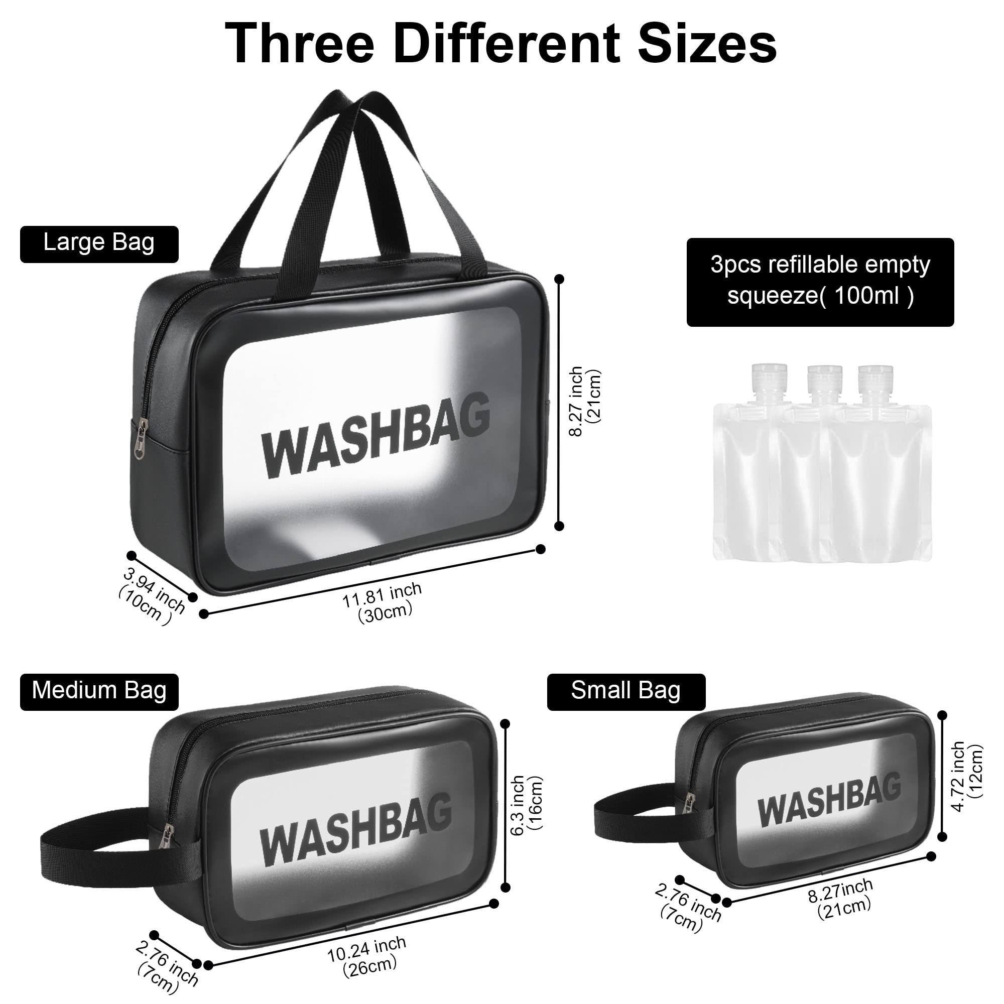 **3-Pack Clear Travel Toiletry Bags - Waterproof Cosmetic Organizer for Makeup, Toiletries & Essentials - Portable Wash Bag for Men, Women & Kids (Black) - Perfect for Air Travel, Gym & Camping**