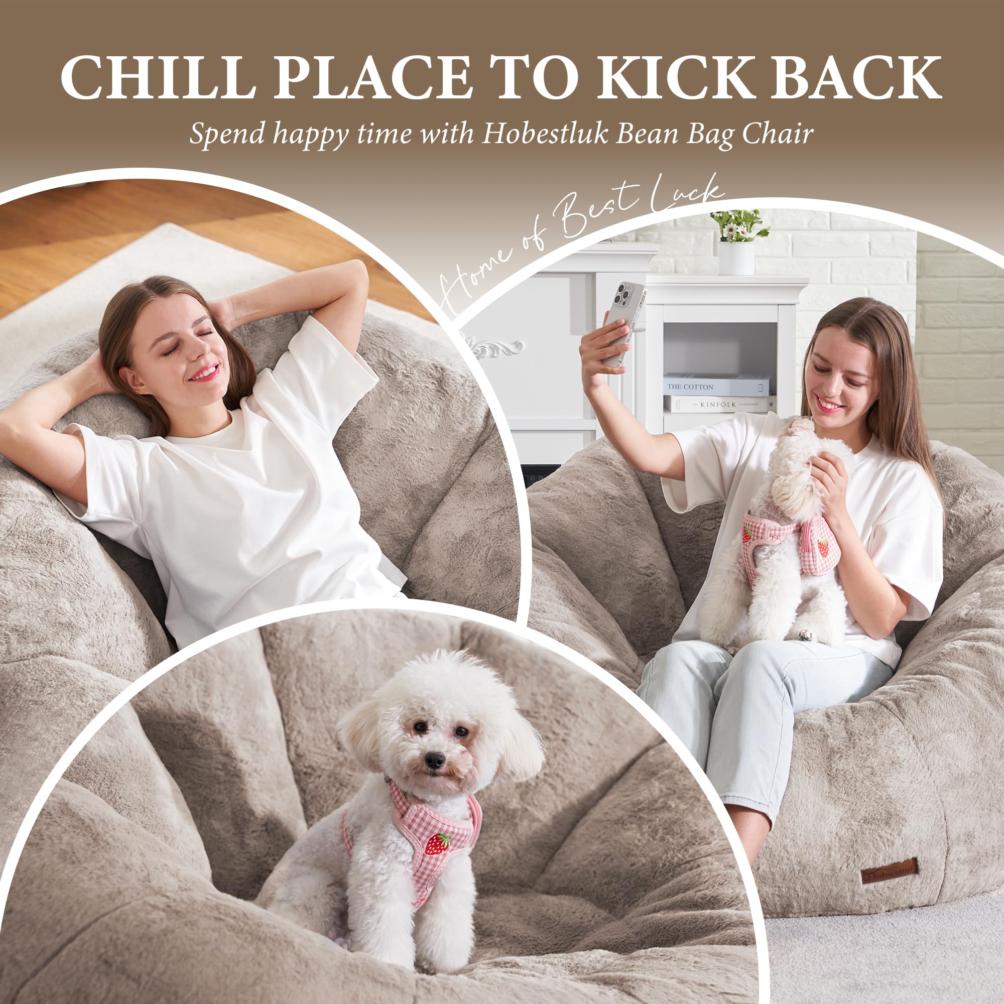 Hobestluk Large Bean Bag Chair for Adults - Oversized Comfy Bean Bag Sofa with Spacious Design, Perfect for Reading, Gaming, Movie Nights & Relaxing (Brown) - Living Room, Bedroom, Dorm & Lounge Essential