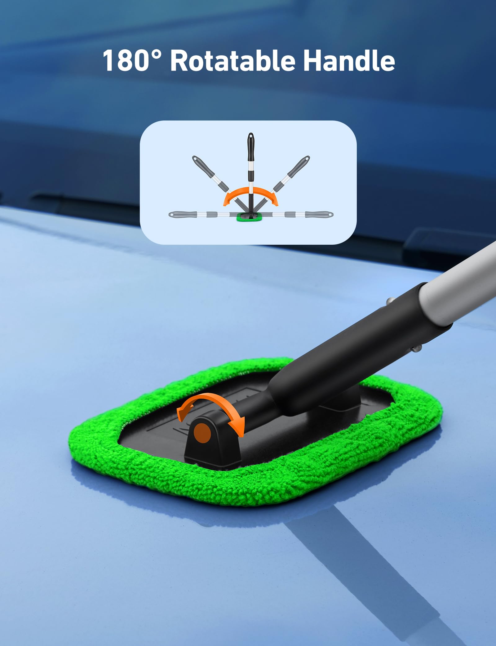 AstroAI Windshield Cleaner Kit - 4 Reusable Washable Microfiber Pads with Extendable Handle for Car Windows Cleaning - Perfect for Auto Glass, Mirrors, and Home Windows - Green