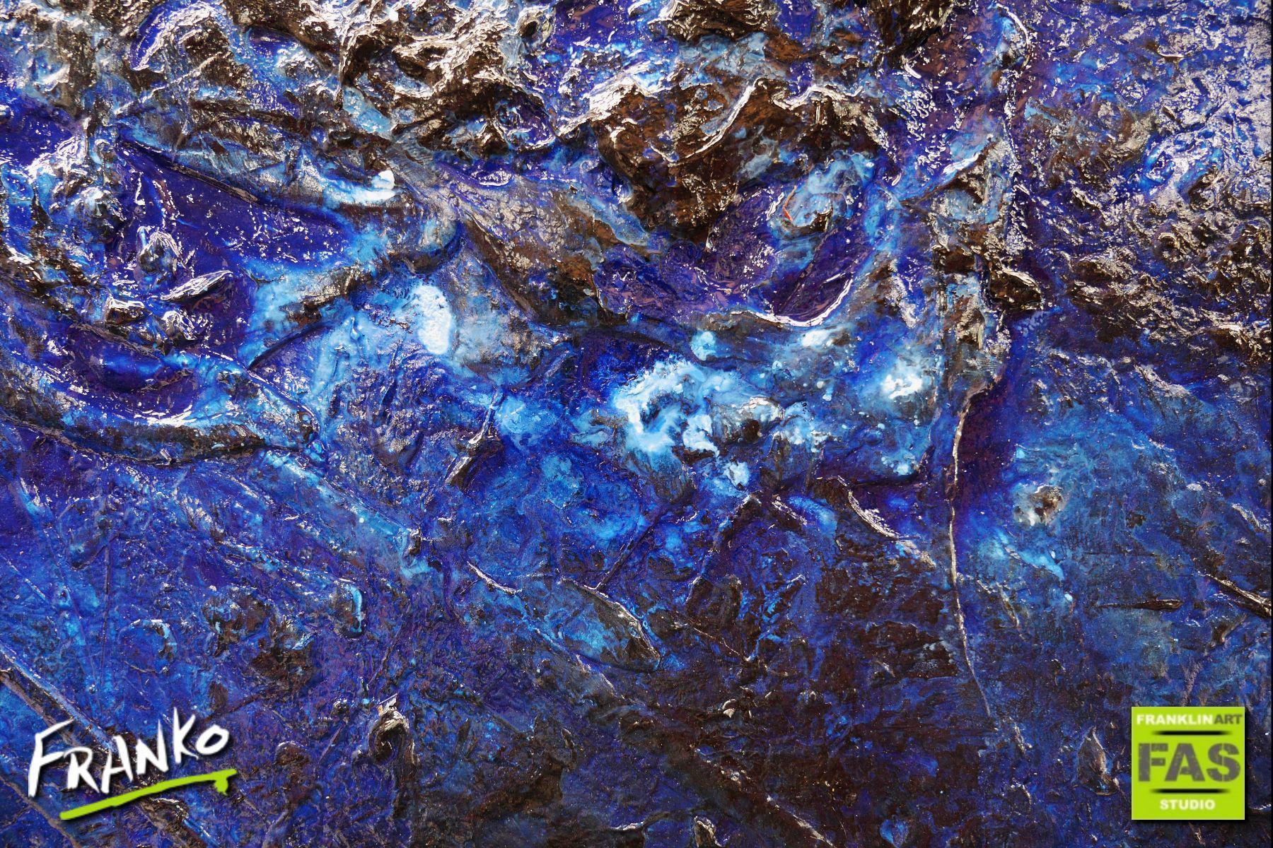 Blu Shard 240cm x 100cm Blue Abstract Canvas Art - Modern Wall Decor for Living Room, Bedroom & Office
