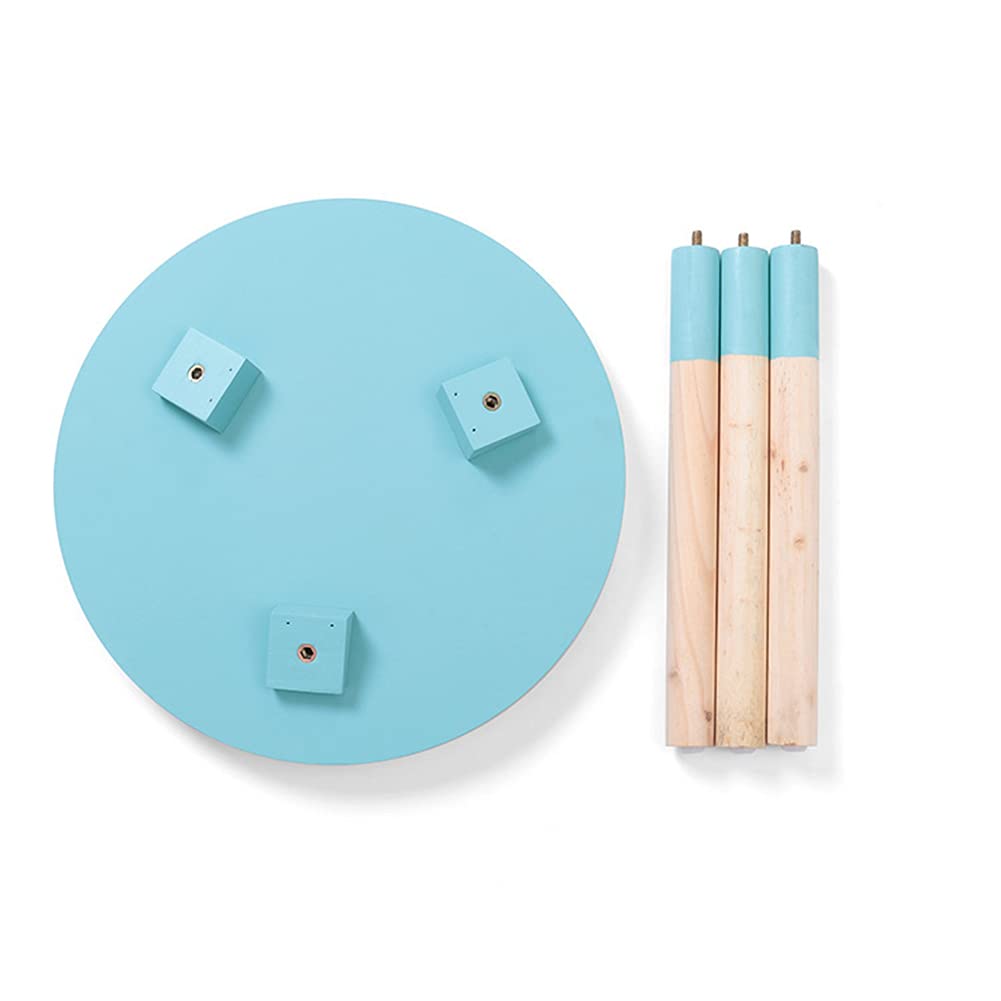 Round Wooden End Table with Tray - Small Side Table, Nightstand, Coffee Table & Plant Stand for Living Room, Bedroom, Office - Sturdy Tripod Base - Perfect for Small Spaces, Balcony Decor & Home Organization (Blue)