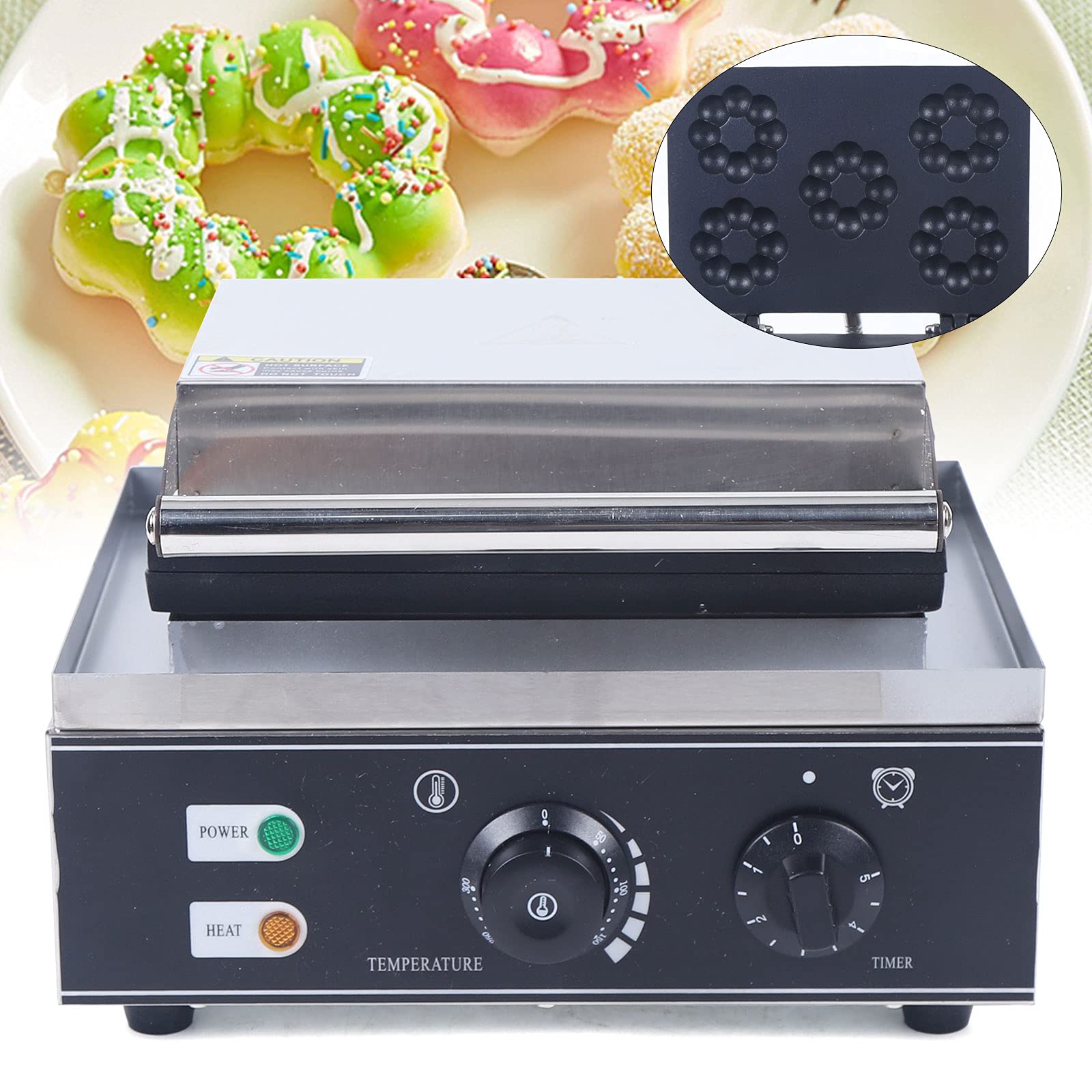 Commercial Mini Donut Maker Machine - 5-Cavity Plum Blossom Waffle Donut Maker with Non-Stick Surface for Breakfast, Snacks & Desserts | Perfect for Home, Cafés & Bakeries
