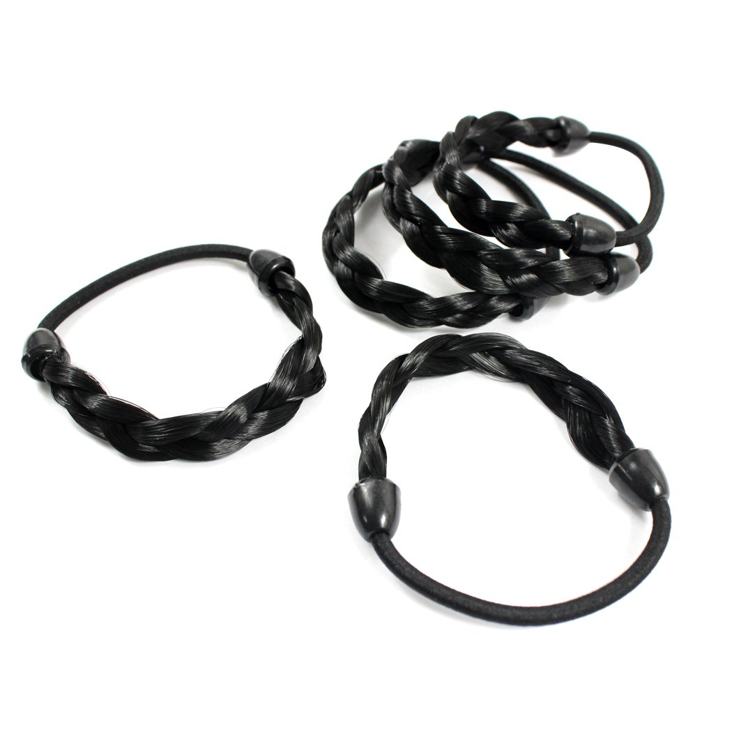 5PCS Korean Style Rope Wig Hair Bands - Black Braided Hair Accessories for Women | Perfect for Cosplay, Weddings & Daily Styling
