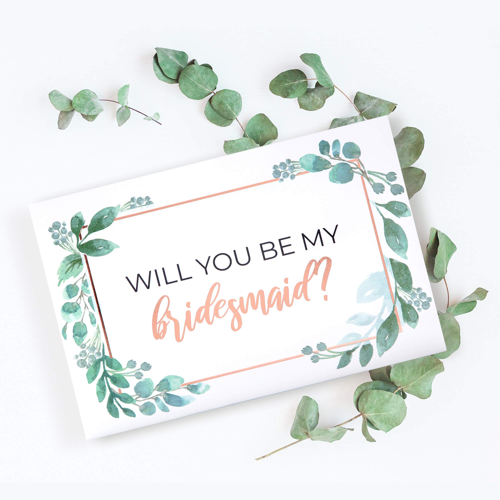 Pop Fizz Designs Bridesmaid Proposal Box Set - 10 Pack (1 Maid of Honor + 9 Bridesmaid Boxes) with Greenery & Rose Gold Foil - Perfect for Wedding Party Proposals, Bridal Shower Gifts & Bachelorette Party Favors