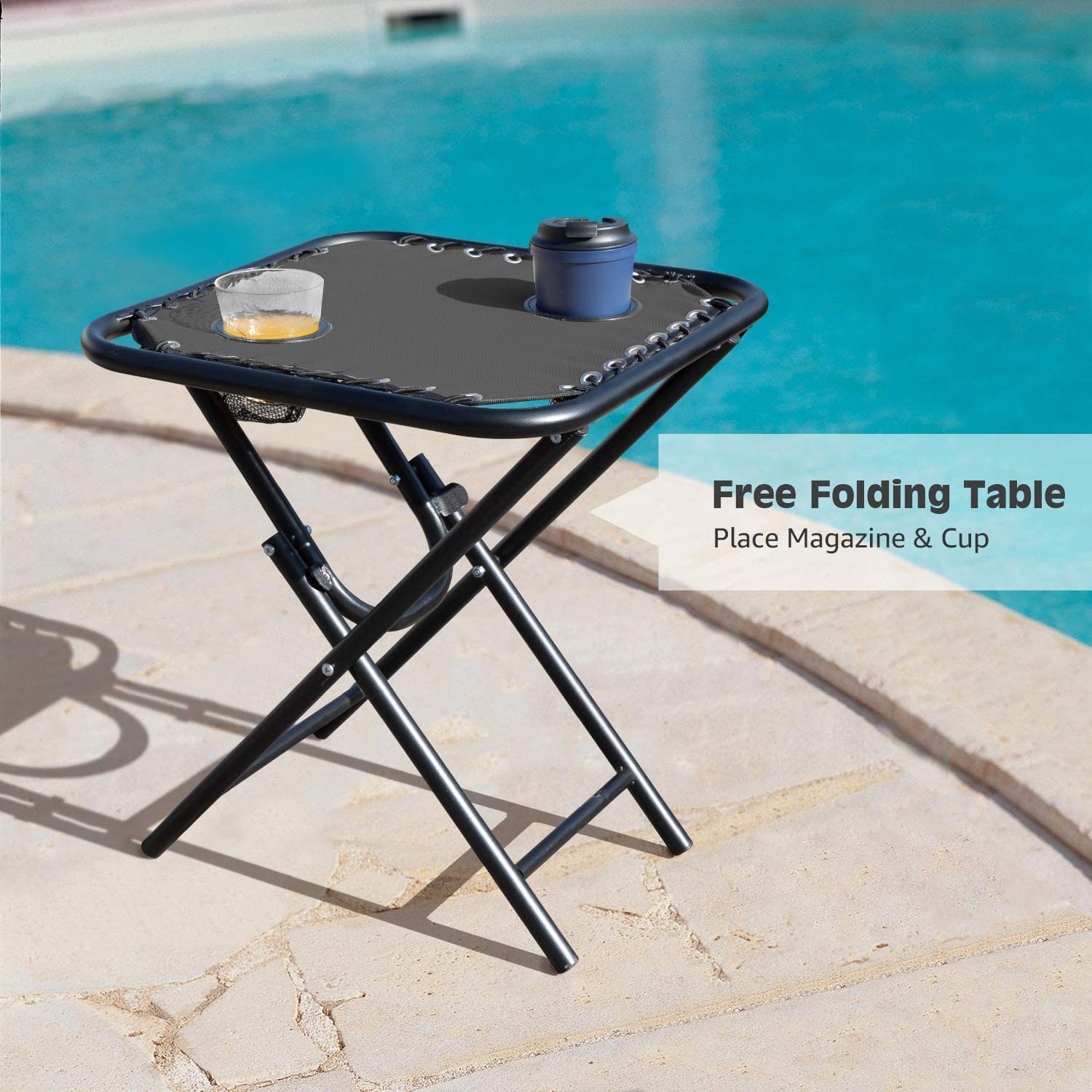Devoko Zero Gravity Chair - Adjustable Outdoor Recliner with Side Table & Pillow, Foldable Patio Lounge Chair for Pool, Beach, Garden, and Backyard Relaxation (Black)