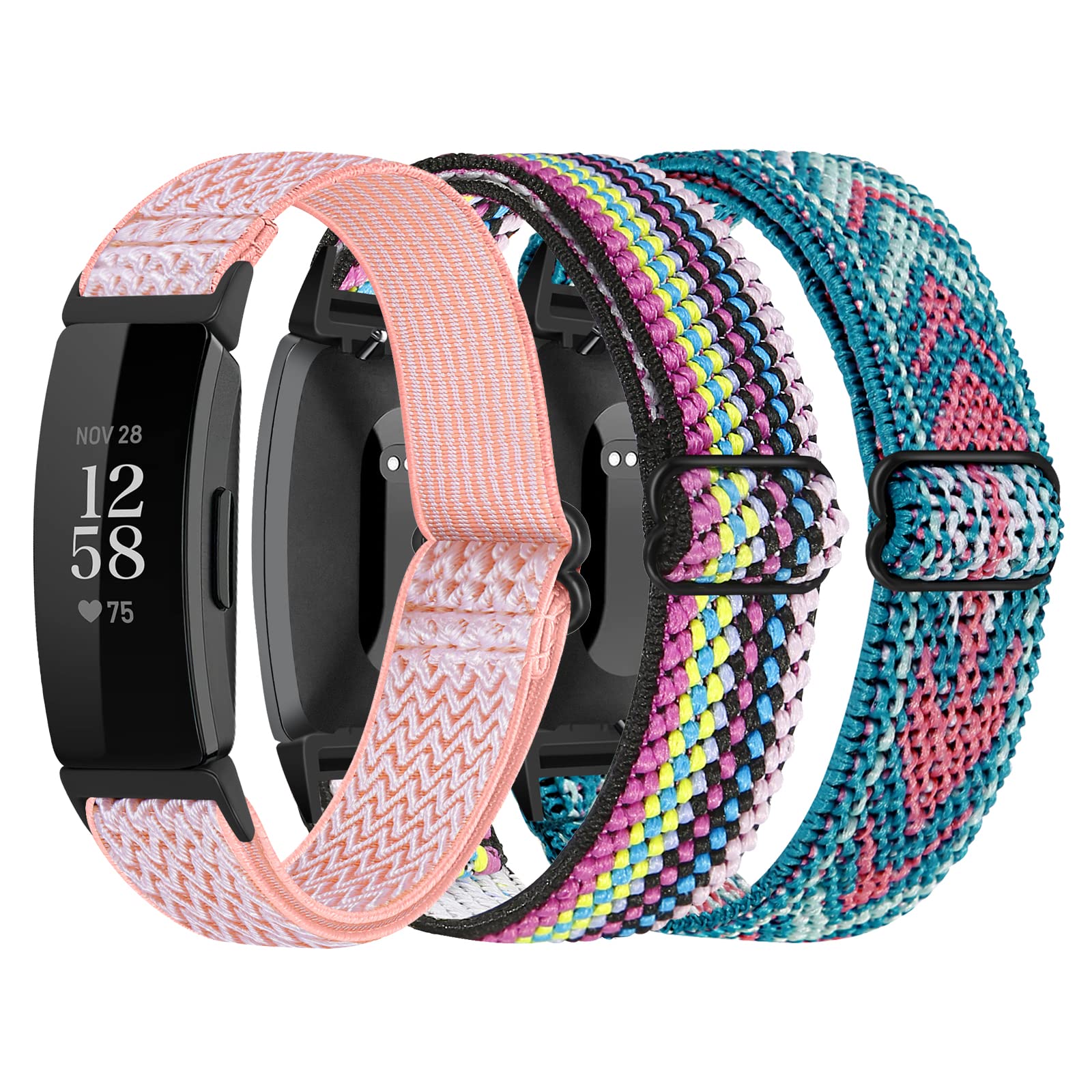 3-Pack Elastic Nylon Replacement Bands for Fitbit Inspire 2/HR/Ace 2 - Soft Adjustable Solo Loop Watch Straps for Women & Men - Perfect for Workouts, Running & Daily Fitness Tracking
