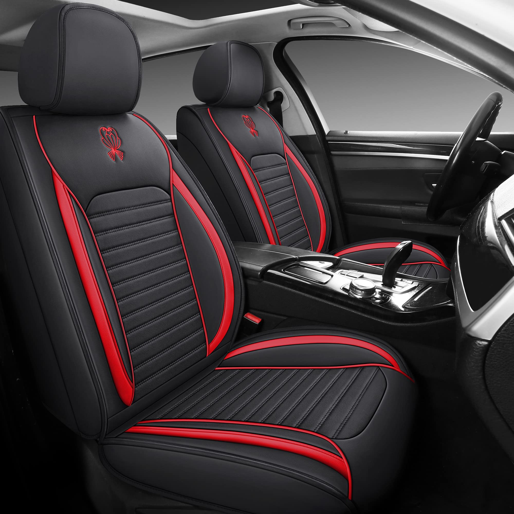 Premium Universal Leather Car Seat Covers Full Set - Non-Slip Waterproof Auto Seat Protectors for Cars, SUVs & Trucks (Black & Red) | Perfect for Daily Commutes, Road Trips & Pet Protection