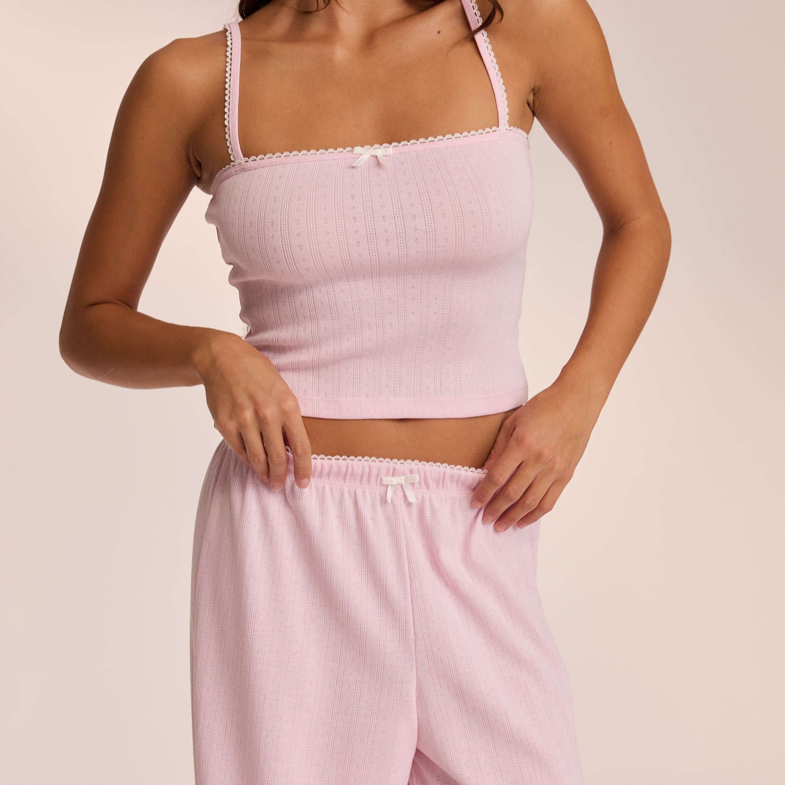 Pointelle Strappy Pyjama Top - Soft Pink Sleepwear for Women, Comfortable Loungewear for Relaxing at Home or Bedtime