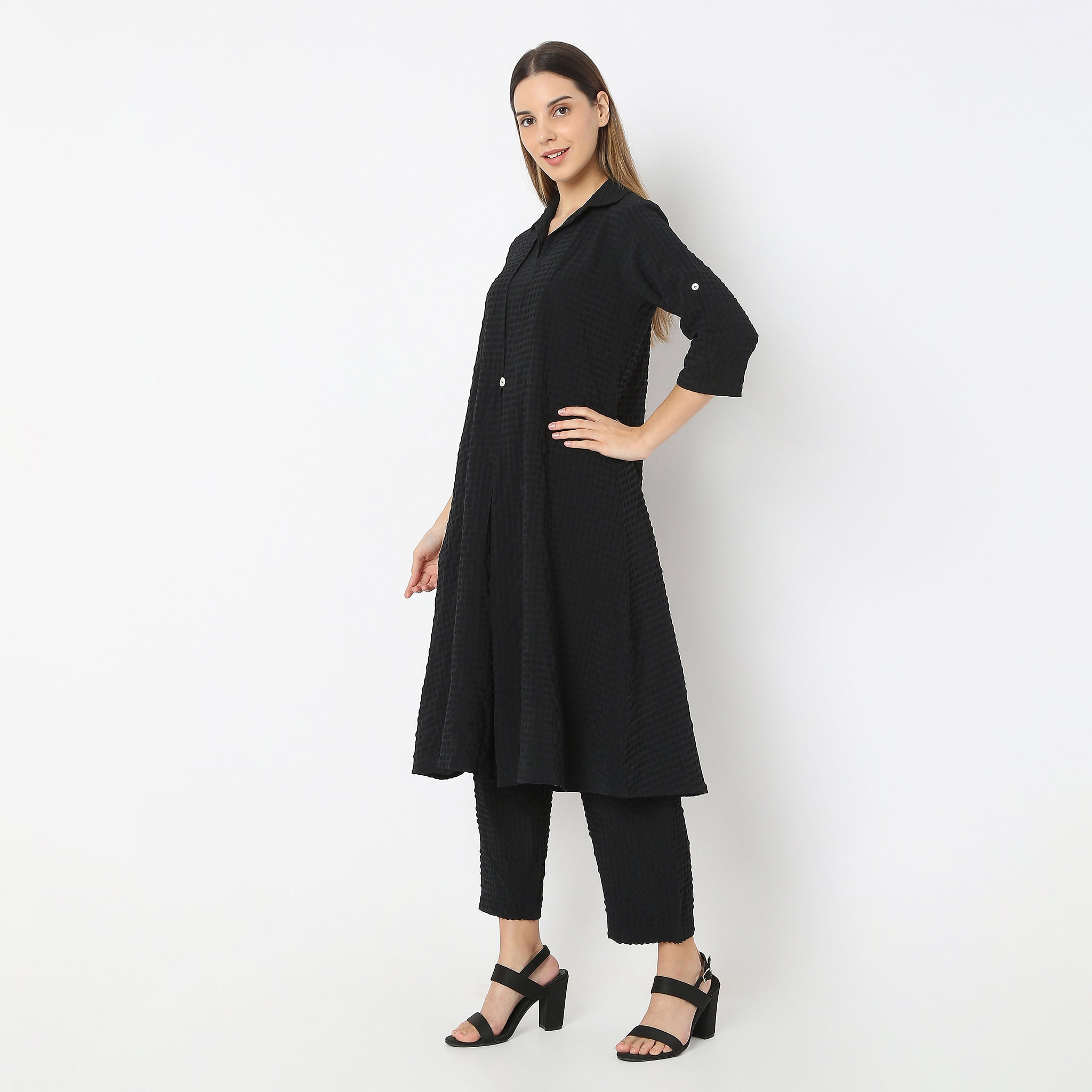 Elegant A-Line Box Pleat Kurta with Short Collar & Pant Set for Women | Traditional Indian Ethnic Wear | Perfect for Festivals, Weddings & Casual Outings
