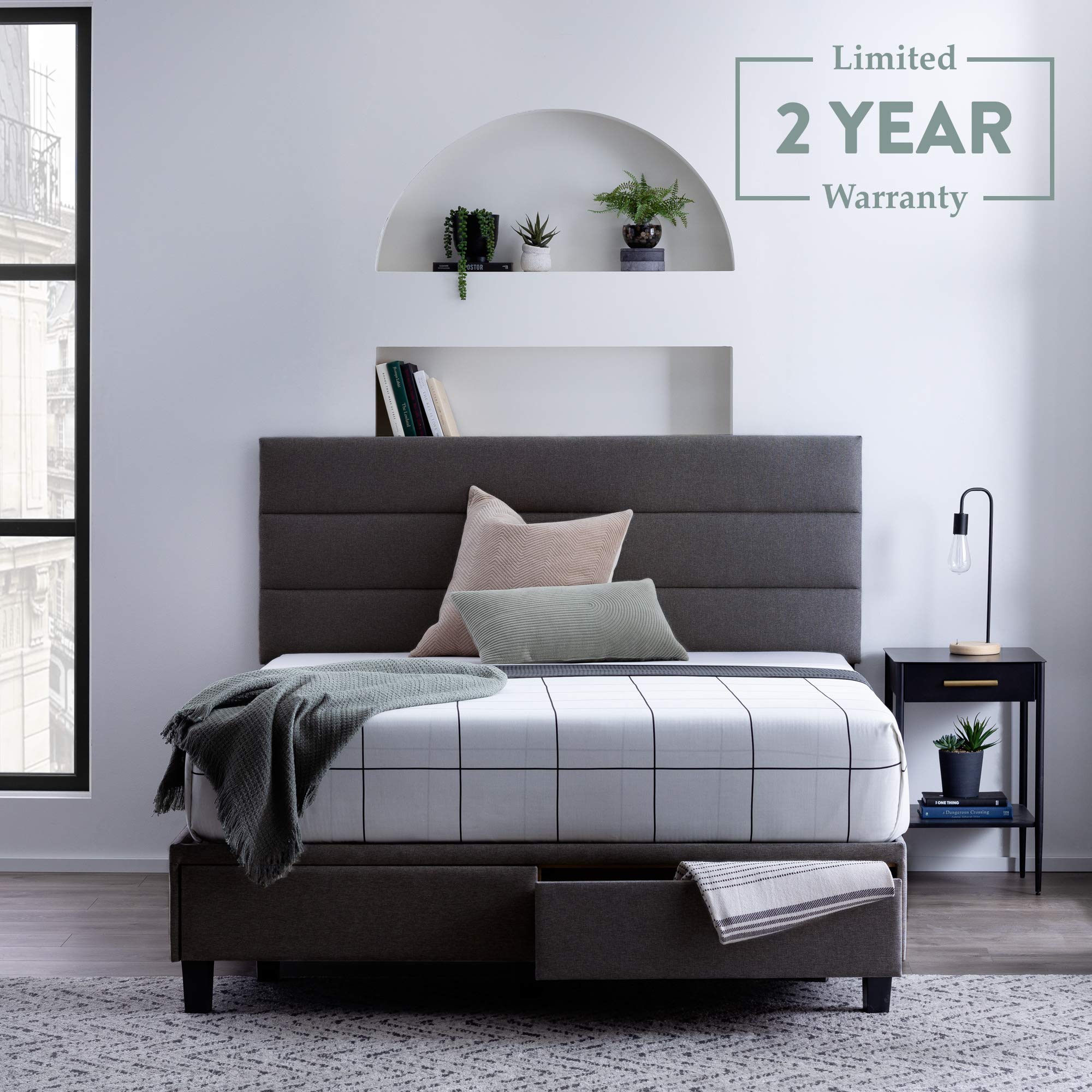 Edenbrook Johnson Upholstered King Bed with Built-in Storage Drawers & Modern Channel Tufted Headboard - Easy Assembly, Wheat Fabric - Perfect for Master Bedroom or Guest Room
