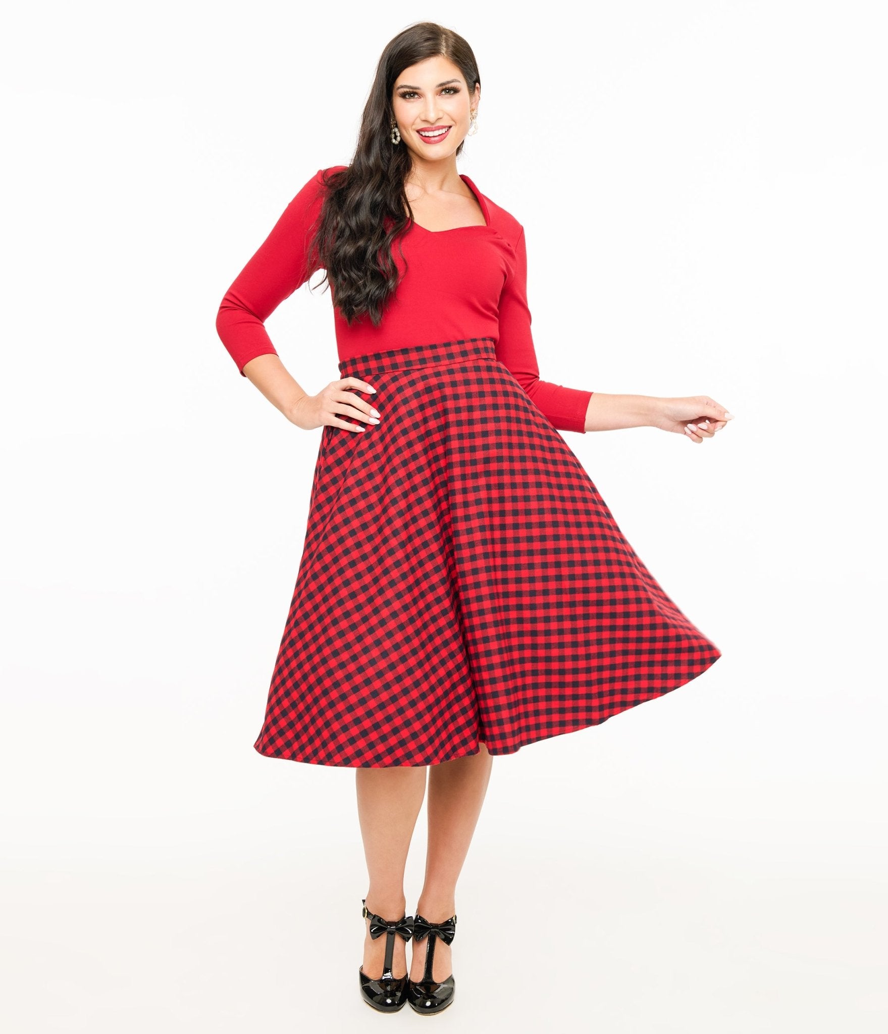 Stylish Red and Black Plaid Midi Skirt for Women - Trendy Tartan Wrap Skirt with Pockets | Perfect for Fall Fashion, Office Wear & Casual Outfits