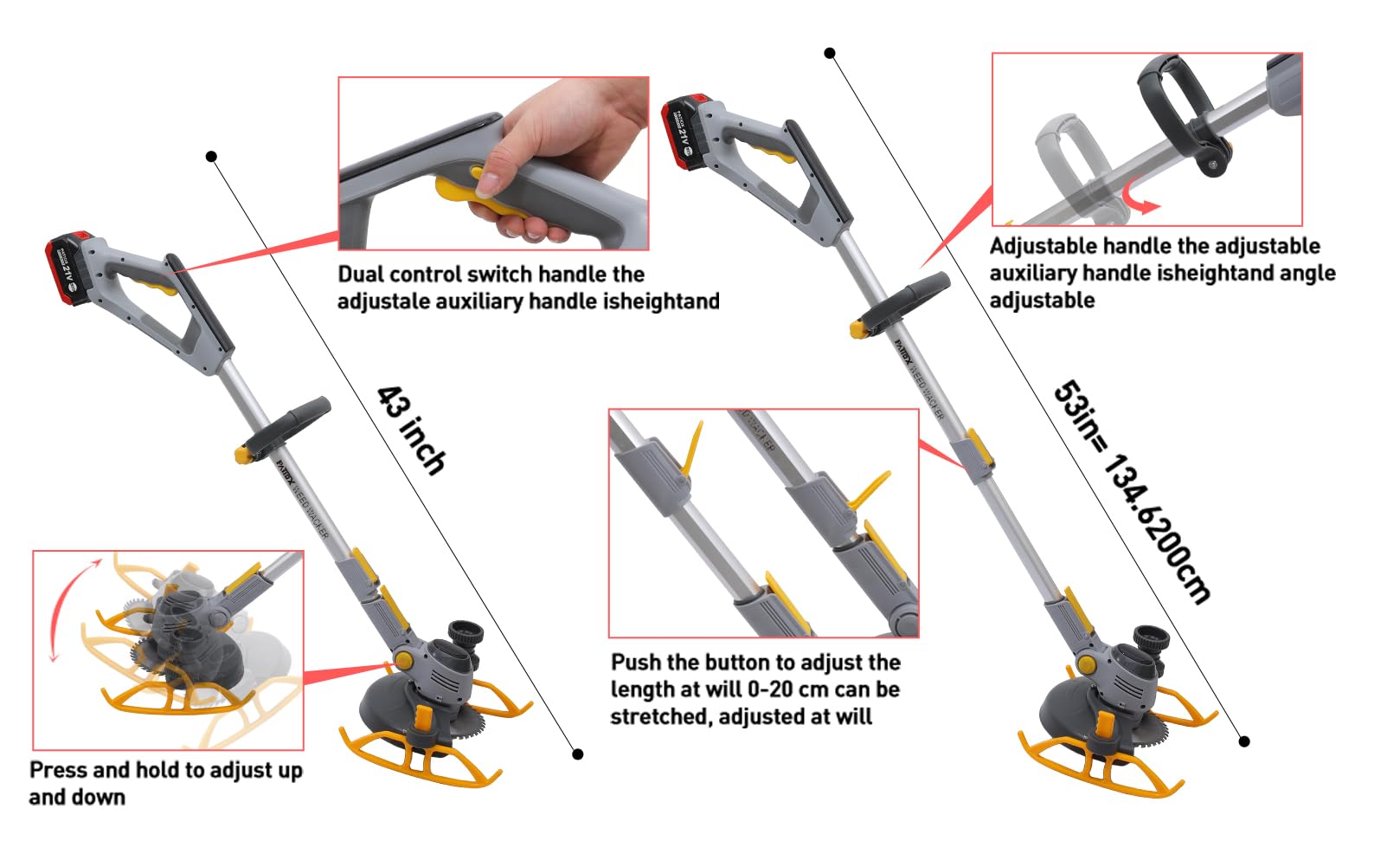 PATIOX Cordless Electric Weed Trimmer - 20V Rechargeable Grass Trimmer with 4.0Ah Battery & Blade - Lightweight Handheld Lawn Mower for Yard, Garden, and Patio Maintenance