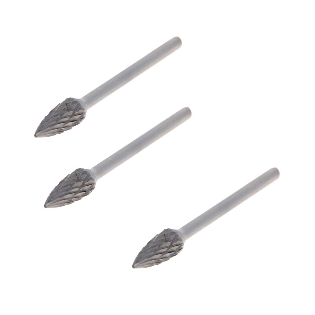 Utoolmart Tungsten Carbide Rotary Files - 3mm Shank Double Cut Conical Burrs (6mm Diameter) for Wood, Soft Metal & Carving - 3pc Set - Perfect for Die Grinder, Drill Bits, Polishing & DIY Projects