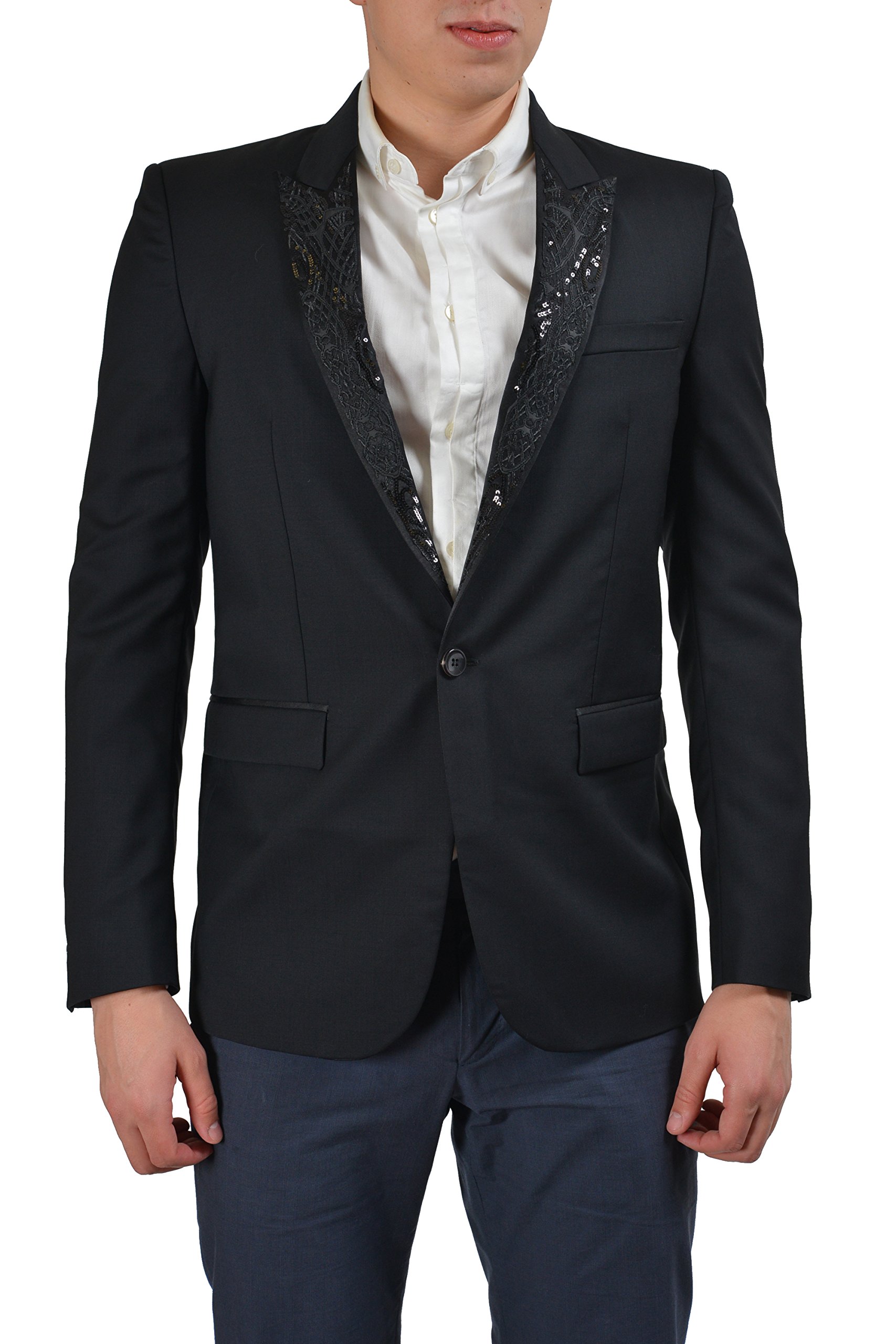 Just Cavalli Men's Black 100% Wool Embellished Sport Coat Blazer US 38 IT 48 - Premium Formal Wear for Business Meetings, Weddings & Special Occasions