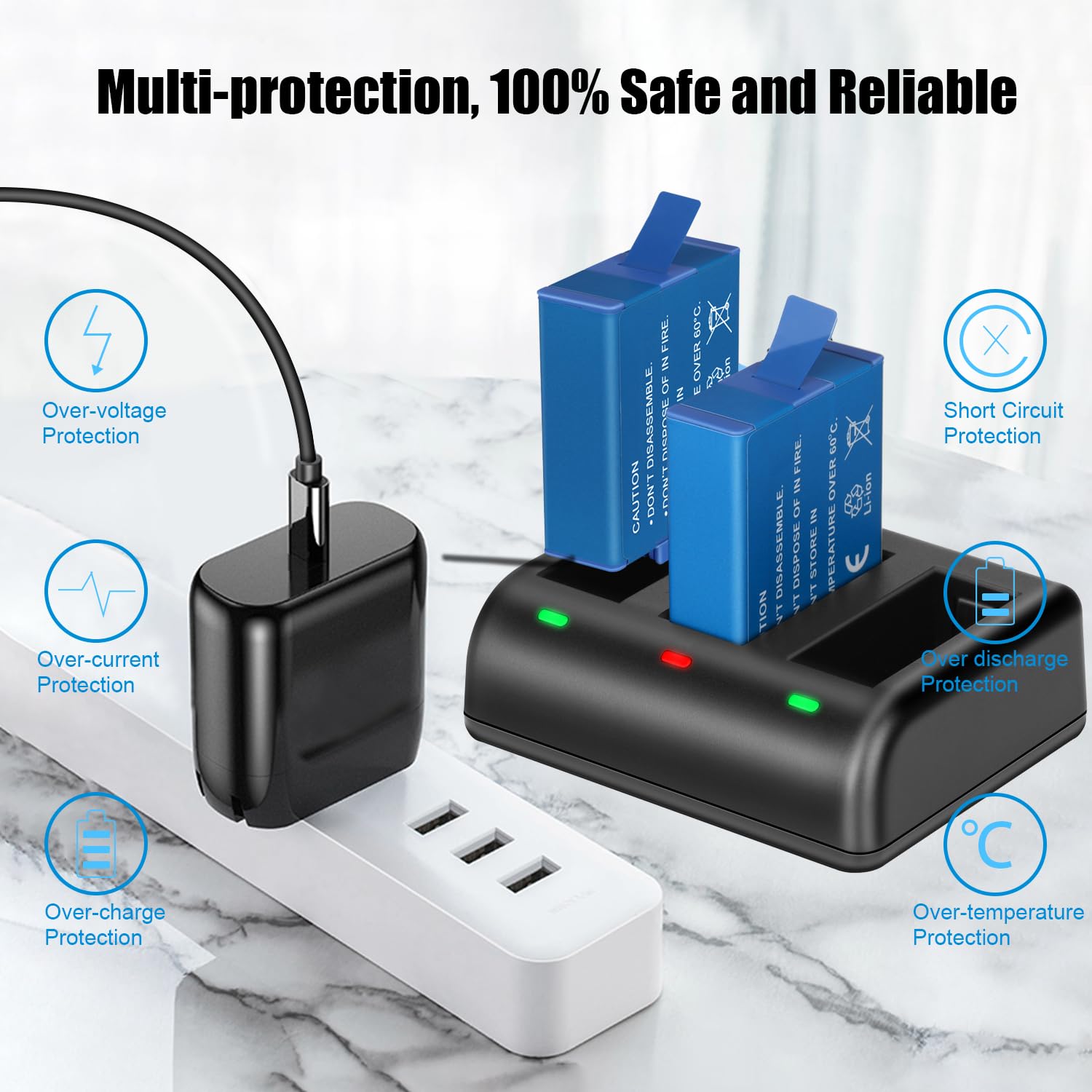 2-Pack Replacement Batteries & Triple Charger for GoPro Hero 9 - Extended Power Solution for Action Camera - Perfect for Travel, Vlogging, and Outdoor Adventures
