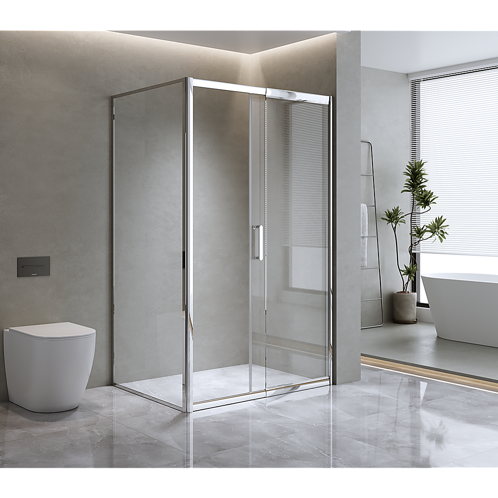 150mm Adjustable (1700x1010mm) Single Door Corner Sliding Glass Shower Screen in Chrome - Perfect for Modern Bathrooms & Space-Saving Shower Enclosures