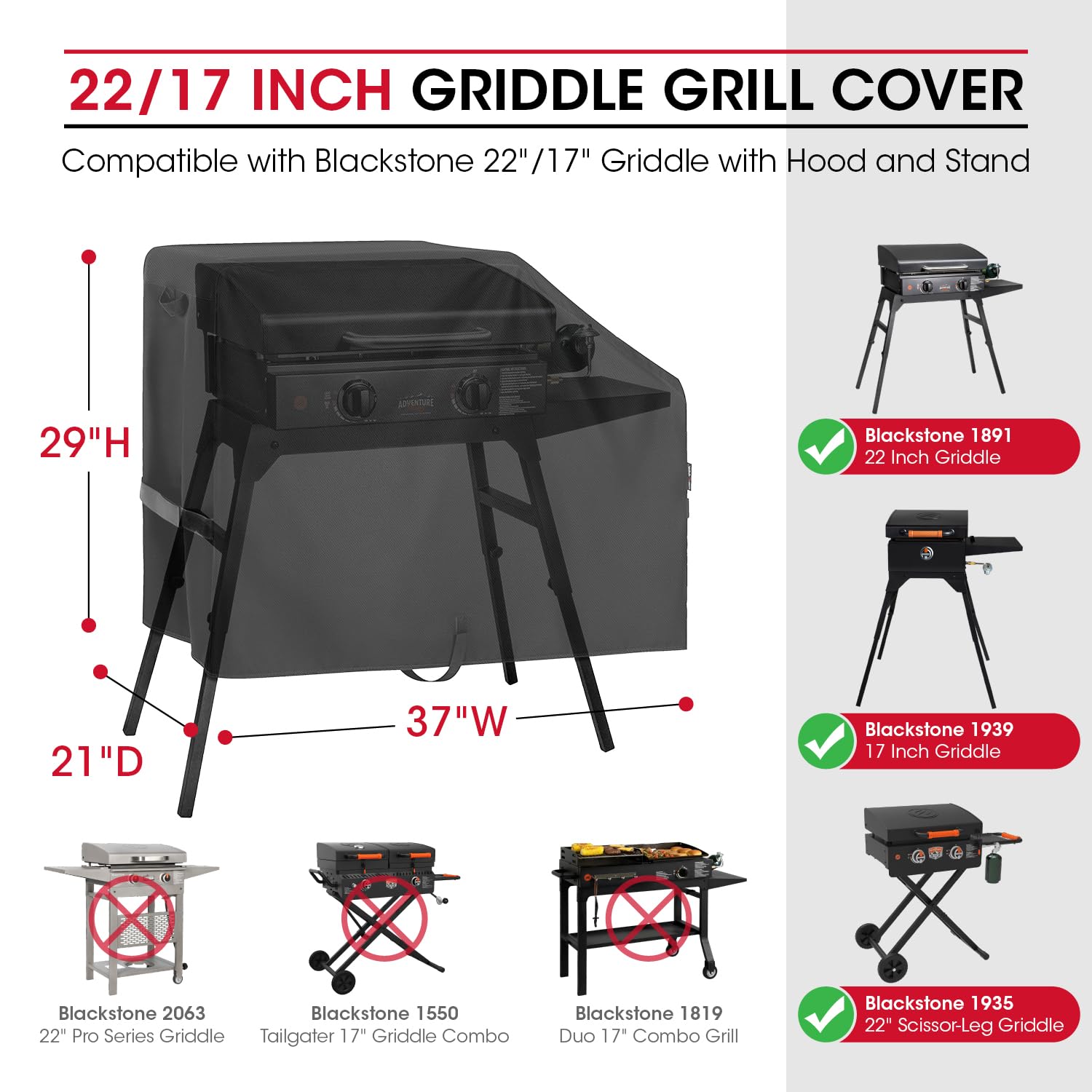 Unicook Heavy Duty Waterproof BBQ Grill Cover for Blackstone 22 & 17 Inch Griddles with Hood & Stand - Sealed Seam Outdoor Cooking Protection - Perfect for Backyard Grilling, Camping & Tailgating Parties