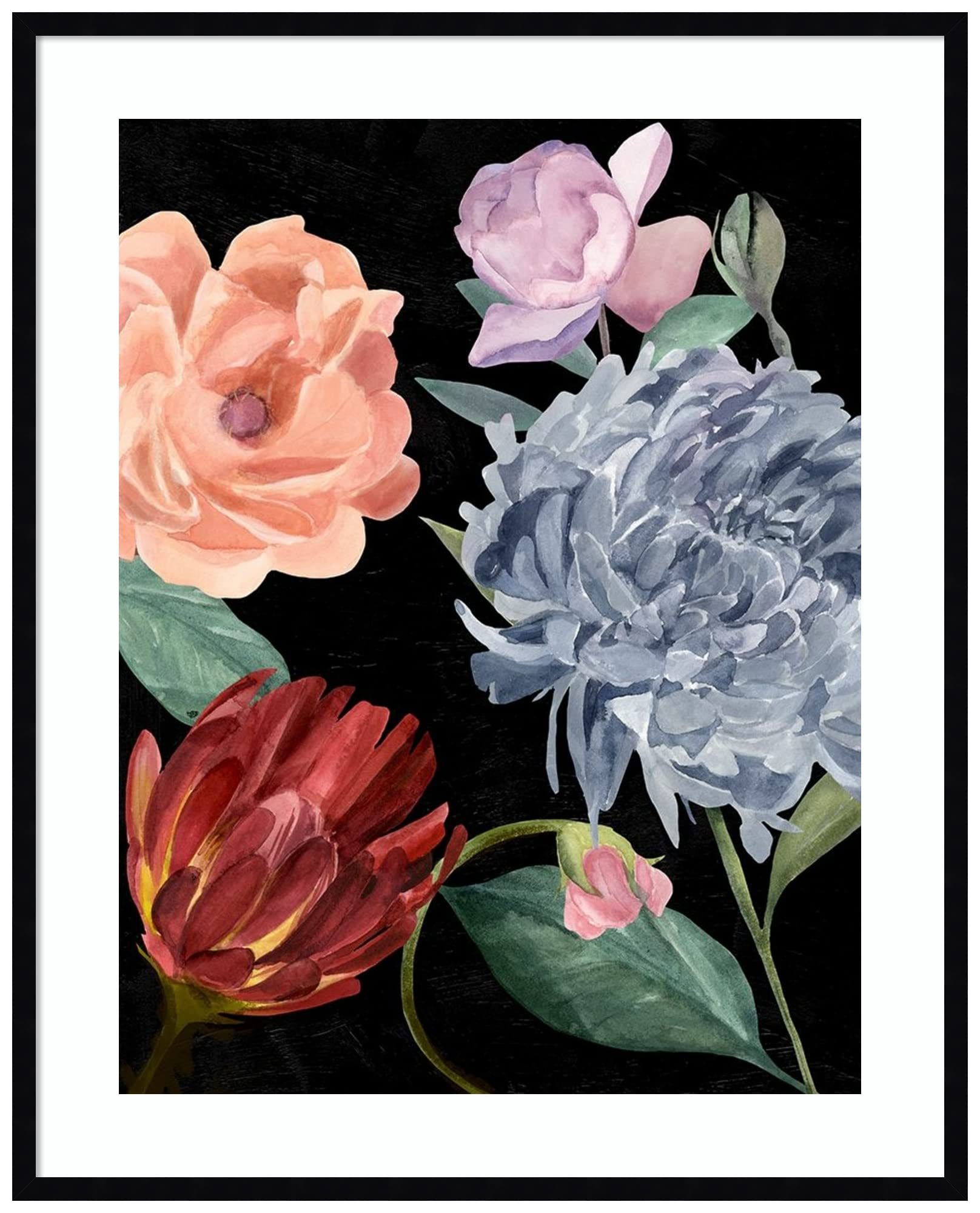Amanti Art Framed Wall Art Print - 41x33 Twilight Blossom II Floral Painting by Annie Warren | Modern Contemporary Flower Canvas Artwork for Living Room, Bedroom, Office Decor | Perfect for Home, Apartment & Interior Design