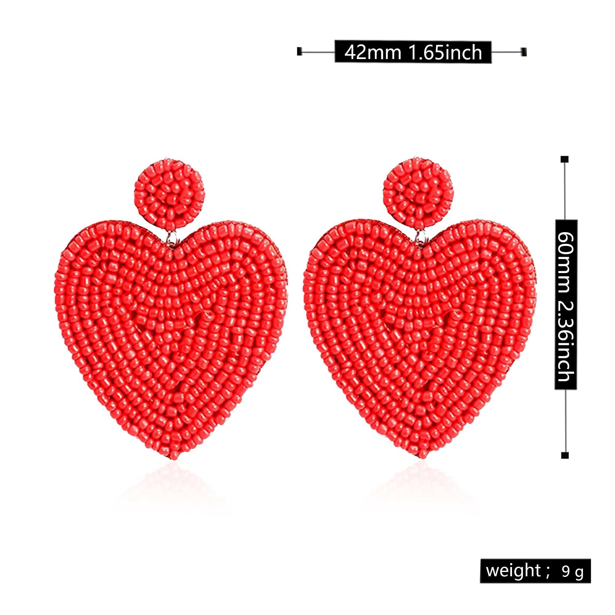 2 Pairs Handmade Bohemian Seed Bead Heart Hoop Dangle Earrings - Red & Pink Drop Earrings for Women | Perfect for Festivals, Parties & Boho Fashion Accessories