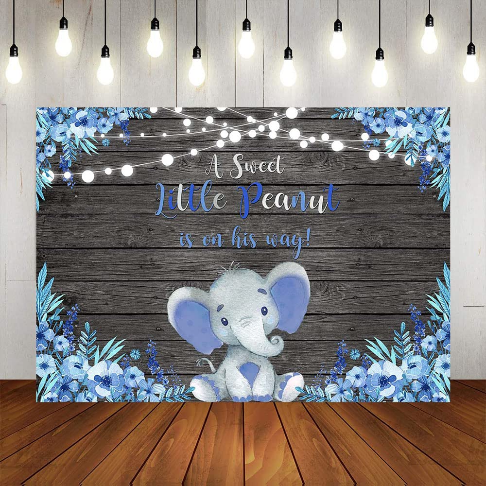 Blue Elephant Baby Shower Backdrop - Rustic Floral Boys Elephant Theme for Photoshoot Decorations (10x8ft) | Perfect for Gender Reveal, Newborn Photos & Nursery Wall Decor