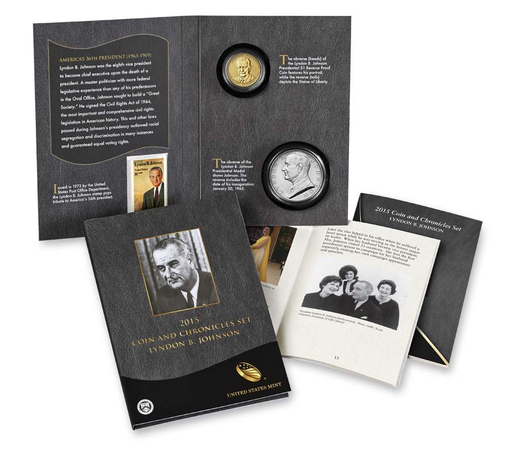 2015 P Presidential Coin & Chronicles Set - Lyndon B. Johnson (AX4) Reverse Proof | Limited Edition US Mint Collectible | Perfect for Coin Collectors & History Enthusiasts