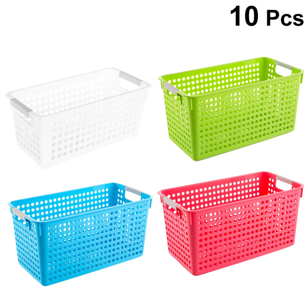 10-Pack Durable Storage Baskets with Handles for Books, Office Supplies, Snacks, Milk & Home Organization - Thickened Desktop & Shelf Organizer for Home, Office, Nursery & Dorm Room Storage Solutions