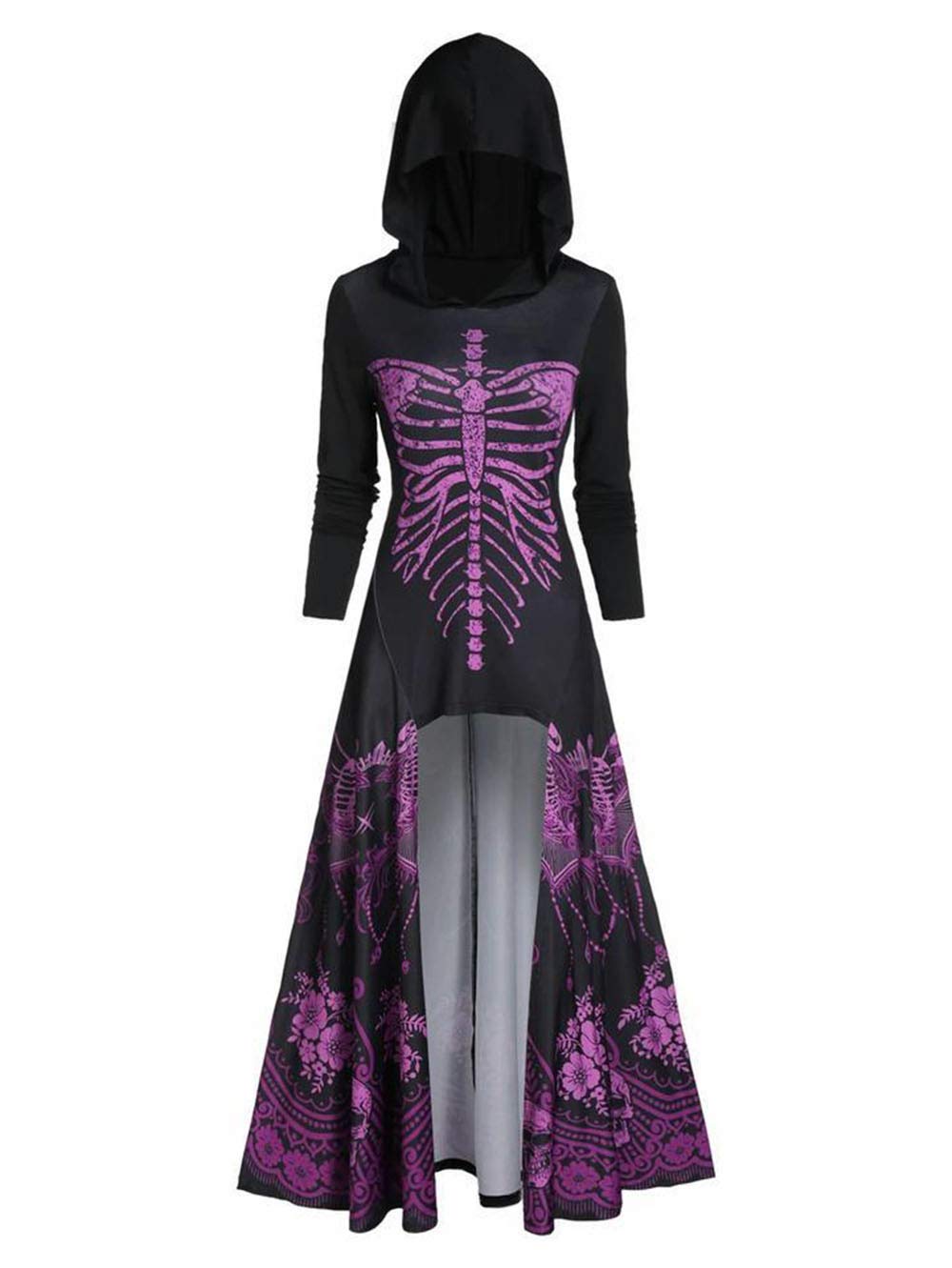 JMSUN Women's Plus Size Hooded Bones Print Asymmetrical Cardigan Sweater Dress for Spring & Autumn | Casual Office Wear & Date Night Outfit