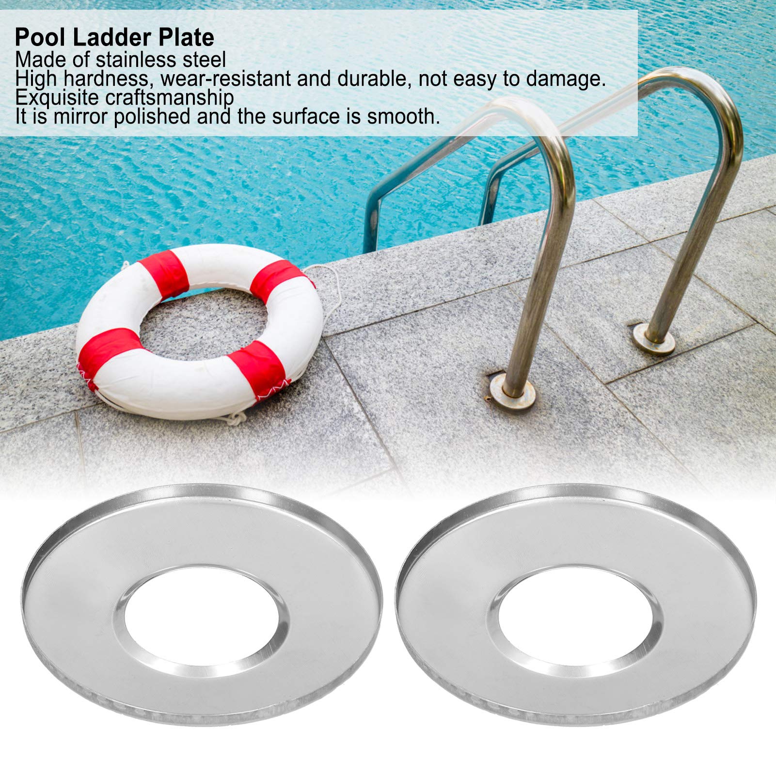 2Pcs High Hardness Stainless Steel Swimming Pool Ladder Escutcheon Cover Plate - 5cm Pipe Hand Rail Replacement Parts for Inground & Above Ground Pools