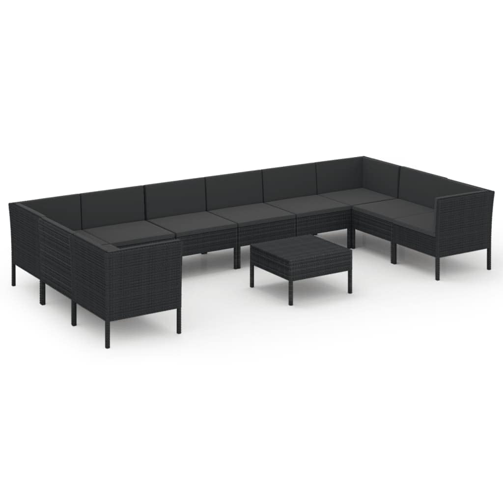 vidaXL 11-Piece Patio Lounge Set with Cushions - Black Poly Rattan Outdoor Furniture for Garden, Terrace & Yard - Perfect for Relaxing, Entertaining & Lounging in Your Outdoor Space