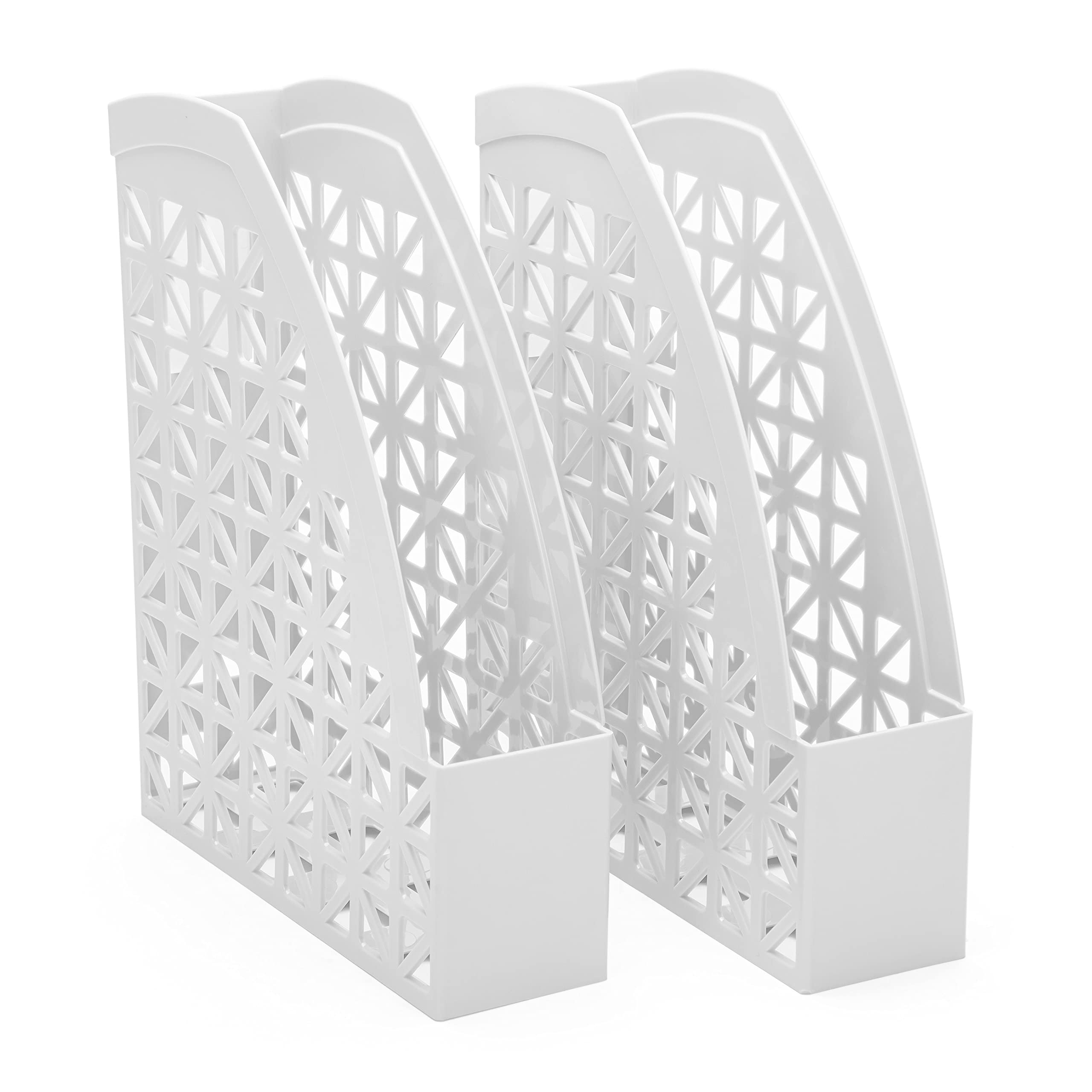 Mintra 2-Pack White Plastic Desk Organizer & Magazine File Holder - Perfect for Office, Home, or School Organization