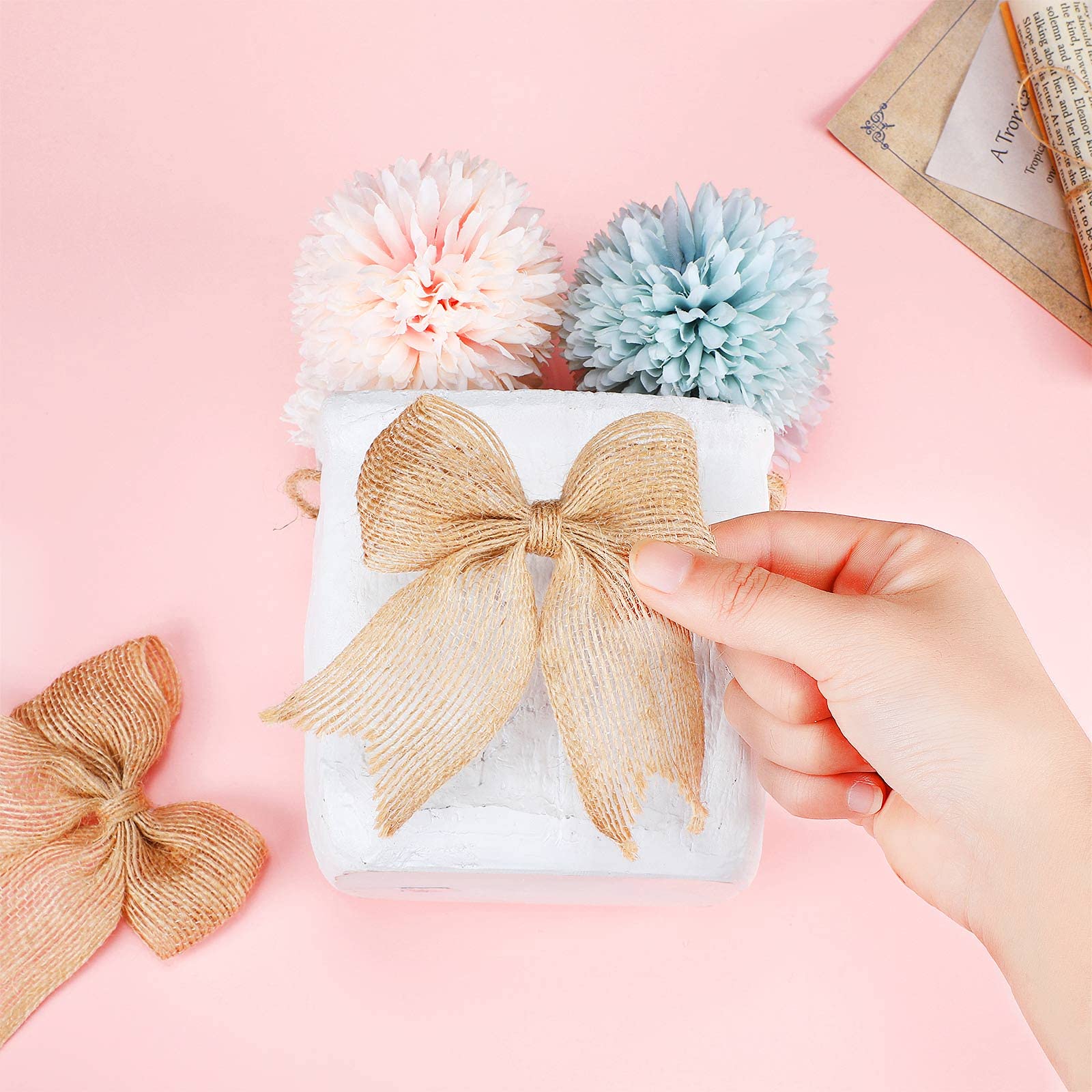 30 Natural Burlap Wreath Bows with Rope - Rustic Bow Knots for Christmas Tree Decor, Farmhouse Style, Wedding, Festival & Holiday Decoration - Perfect for DIY Crafts, Home Decor, and Seasonal Celebrations
