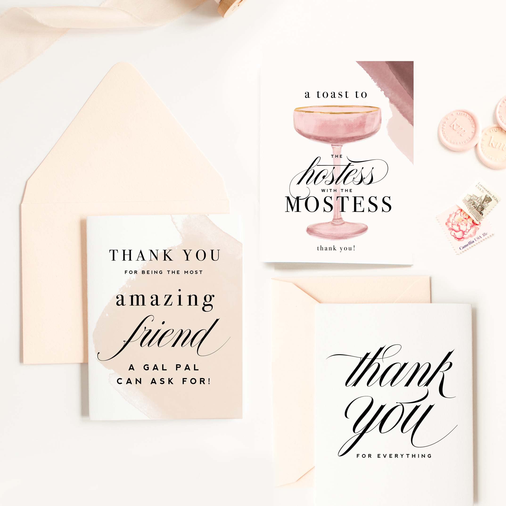 Cute Kitty Thank You Cards Set - 3 Pack Assorted Blank Greeting Cards with Envelopes for Women (4.25