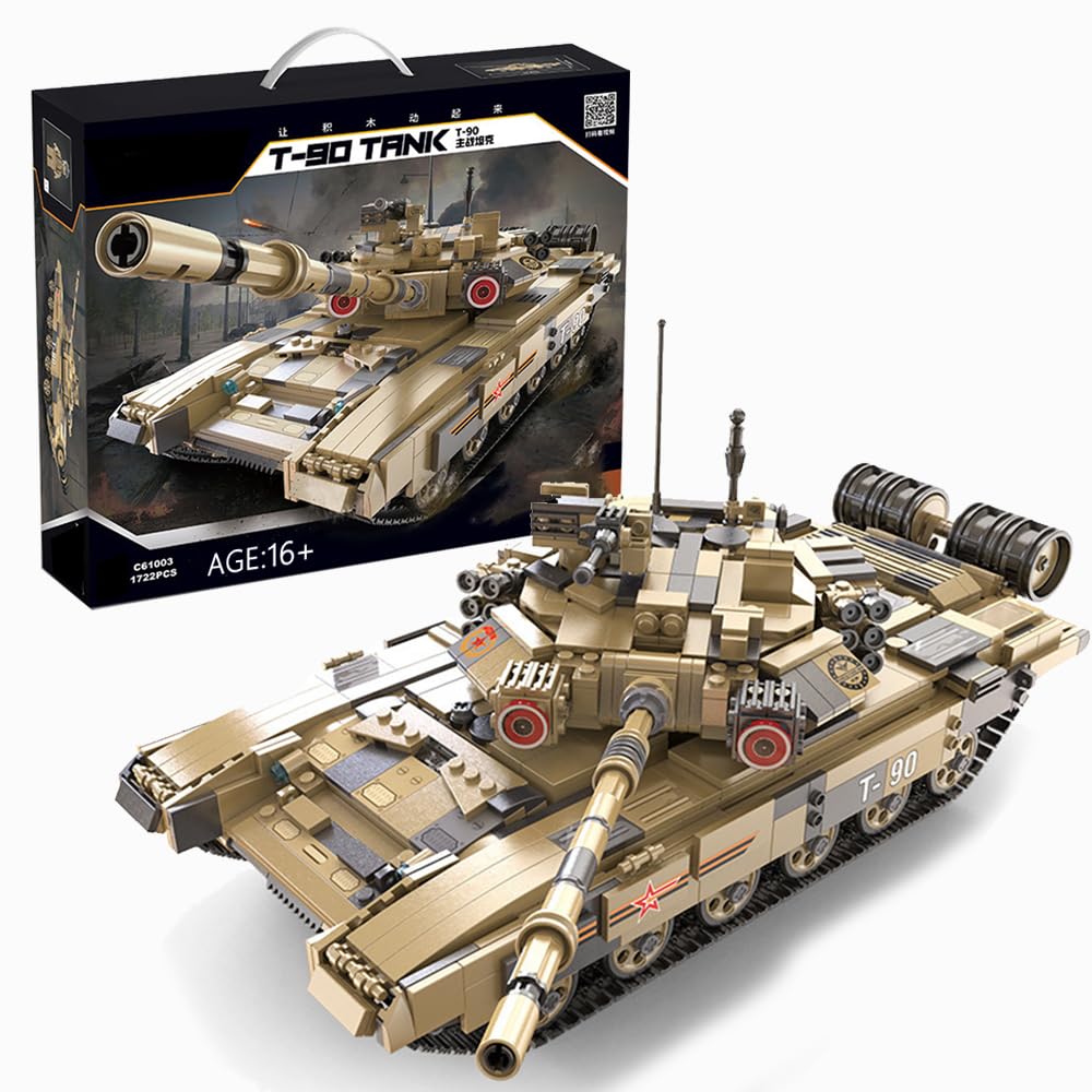 NVOSIYU WWII Military Russian T90 Tank Building Blocks Set - 1722 PCS Model Kit with 3 Soldier Figures | Lego-Compatible Collectible Toy for Adults | Perfect for History Enthusiasts, Display & Gift Giving