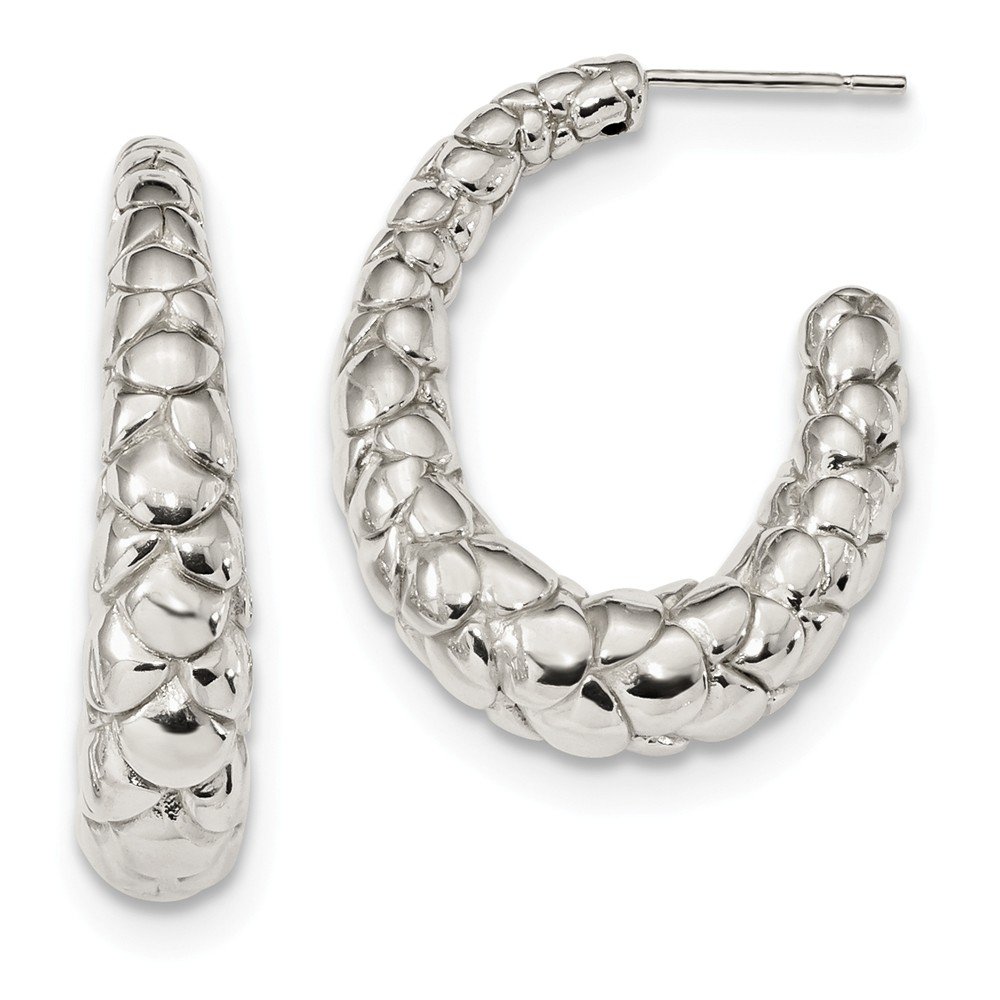 Stylish Sterling Silver Polished Textured J-Hoop Earrings for Women - Perfect for Everyday Wear, Parties & Special Occasions