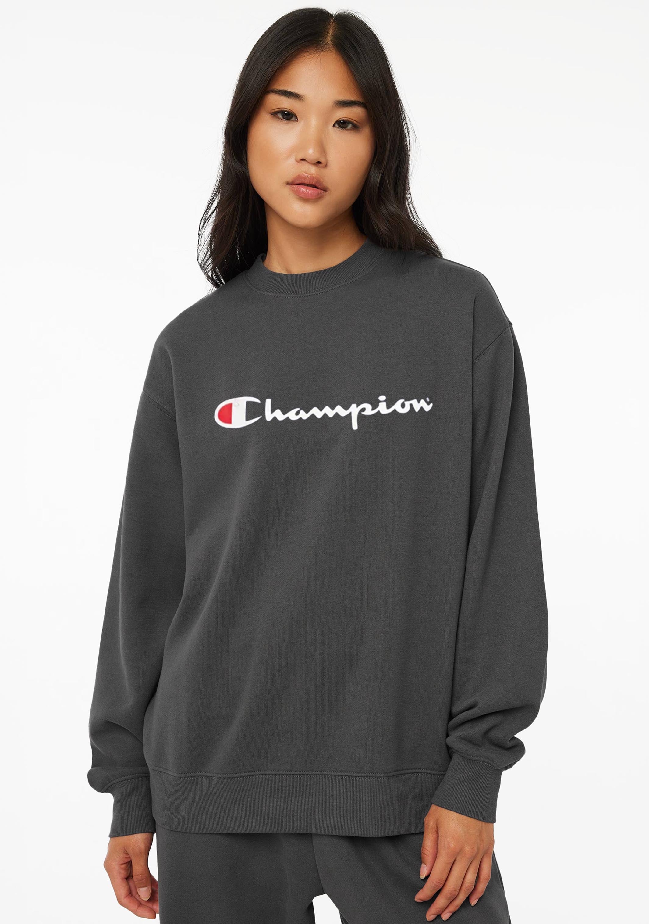 Champion Women's Script Logo Crewneck Sweatshirt - Casual Comfort Fit Pullover for Everyday Wear, Gym, and Lounge