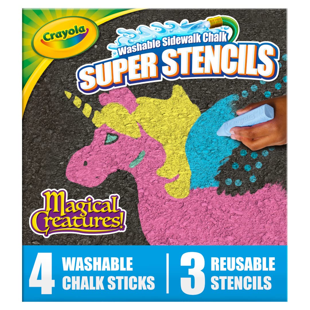 Crayola Super Stencils Magical Creatures Set (3ct) - Large Washable Sidewalk Chalk for Kids Ages 4+ | Outdoor Play, Birthday Gifts, Summer Activities, Creative Drawing Fun
