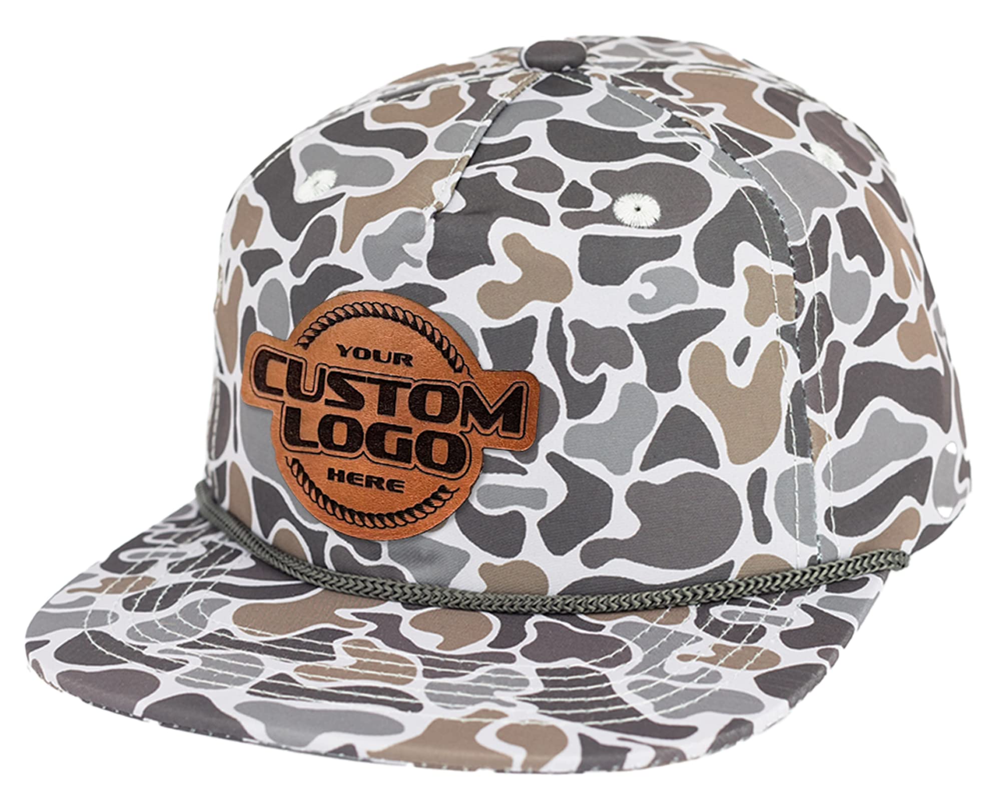 Custom Laser Engraved Leather Patch Rope Hat with Personalized Logo - Smokeshow Camo Grey - Perfect for Branding, Corporate Gifts & Outdoor Activities