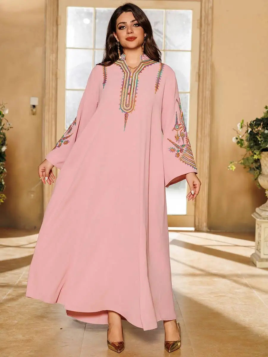 Elegant Eid Rope Embroidery Kaftan Dress for Women - Flowy Muslim Caftan with Intricate Design - Perfect for Eid Celebrations, Weddings & Special Occasions