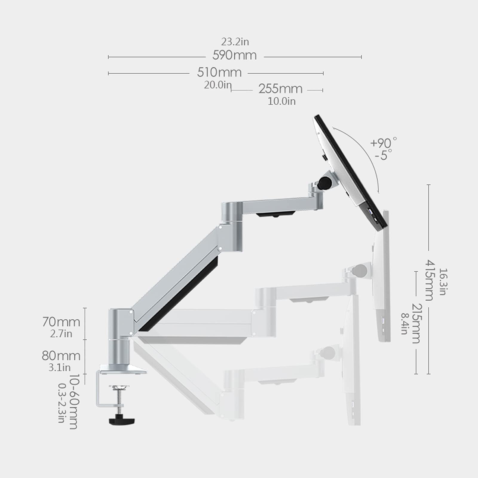 Adjustable Heavy Duty Single Monitor Desk Mount Stand - Ergonomic Robotic Arm for 22 to 43 Inch Flat/Curved Screens (Supports Up to 26.4lbs) - Perfect for Home Office, Gaming Setup & Workspace (White)