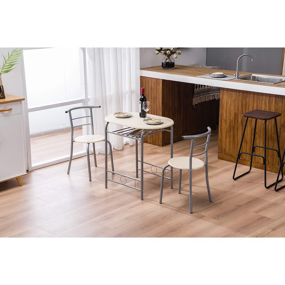 Savins GT1-ZJ PVC Breakfast Table Set with 2 Chairs - Natural Wood Finish - Perfect for Small Spaces, Balcony & Outdoor Dining