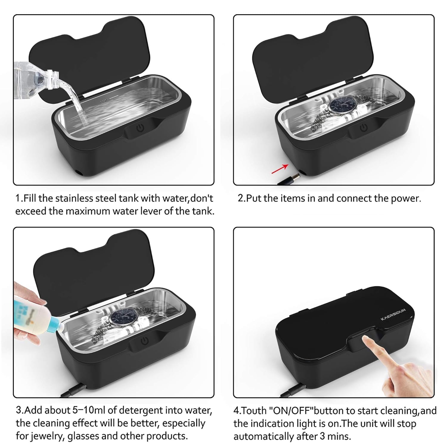 Professional 550ml Ultrasonic Jewelry Cleaner - 48KHz 25W Portable Ultrasonic Cleaner for Rings, Eyeglasses, Watches, Dentures, Makeup Brushes & Razors | Perfect for Home, Travel & Salon Use
