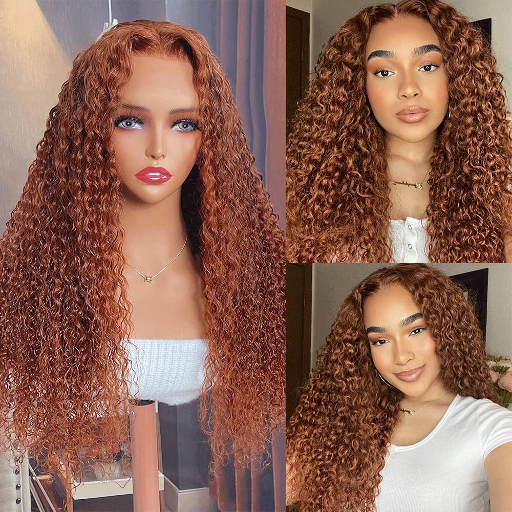 LONGQI 20 Inch Ginger Brown Jerry Curly Human Hair Wig - 13x4 HD Transparent Lace Front Brazilian Remy Hair for Women (180% Density, Pre-Plucked with Baby Hair) | Perfect for Cosplay, Daily Wear & Special Occasions