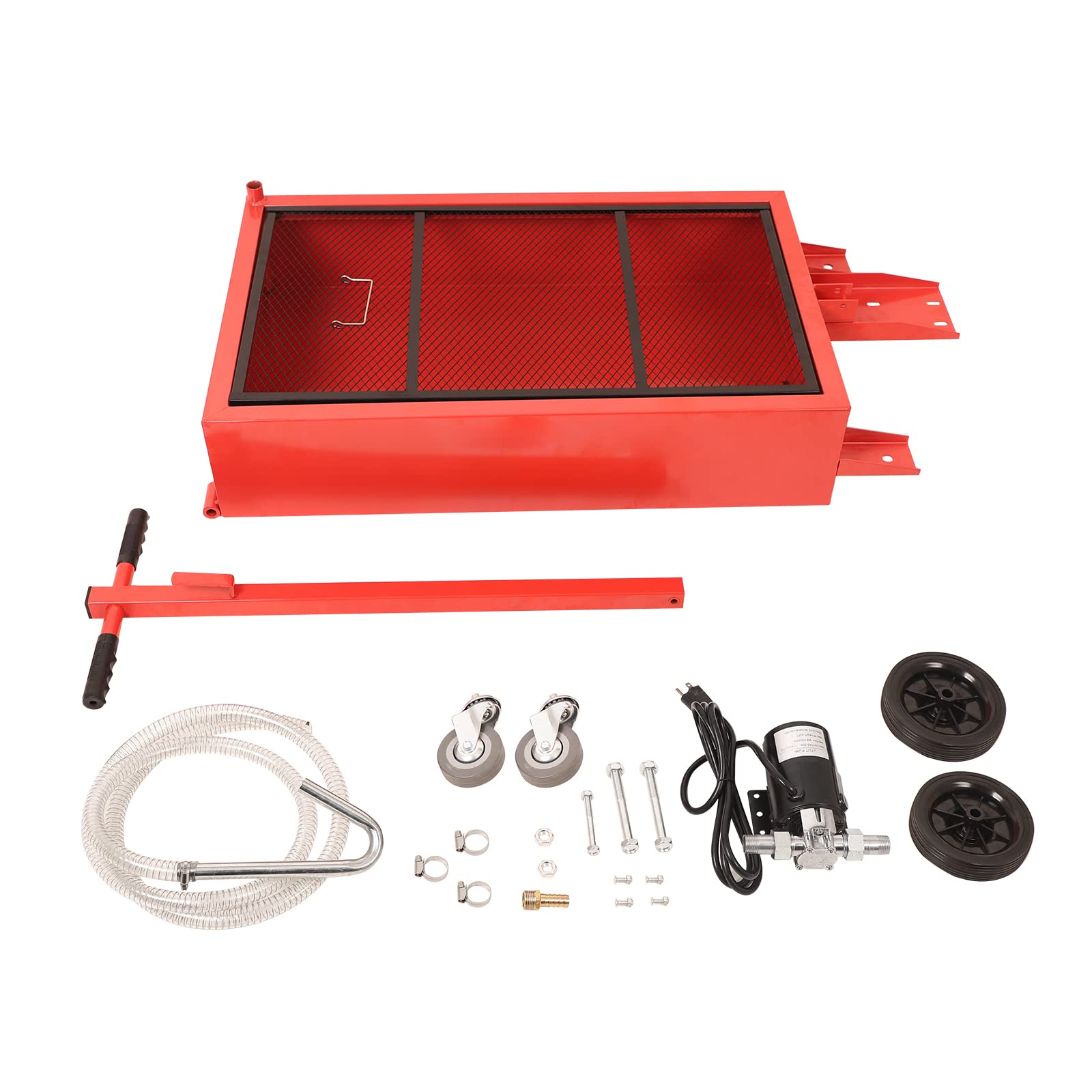 17 Gallon Low Profile Roll Around Oil Drain Pan with 110V Electric Pump & 8ft Hose - Heavy Duty Oil Change Kit for Trucks, Cars, SUVs (Red) - Ideal for DIY Mechanics & Professional Auto Shops