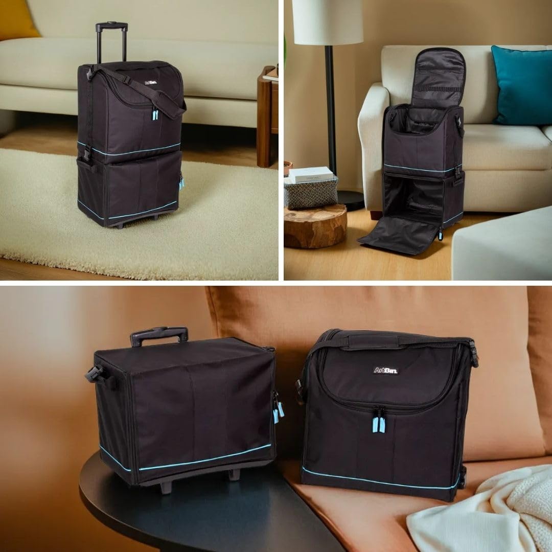 ArtBin 6922SP Rolling Portable Art & Craft Storage Organizer Bag with Wheels - Black/Aqua | Sewing Machine Carrier, Craft Supplies Organizer for Artists & DIY Projects