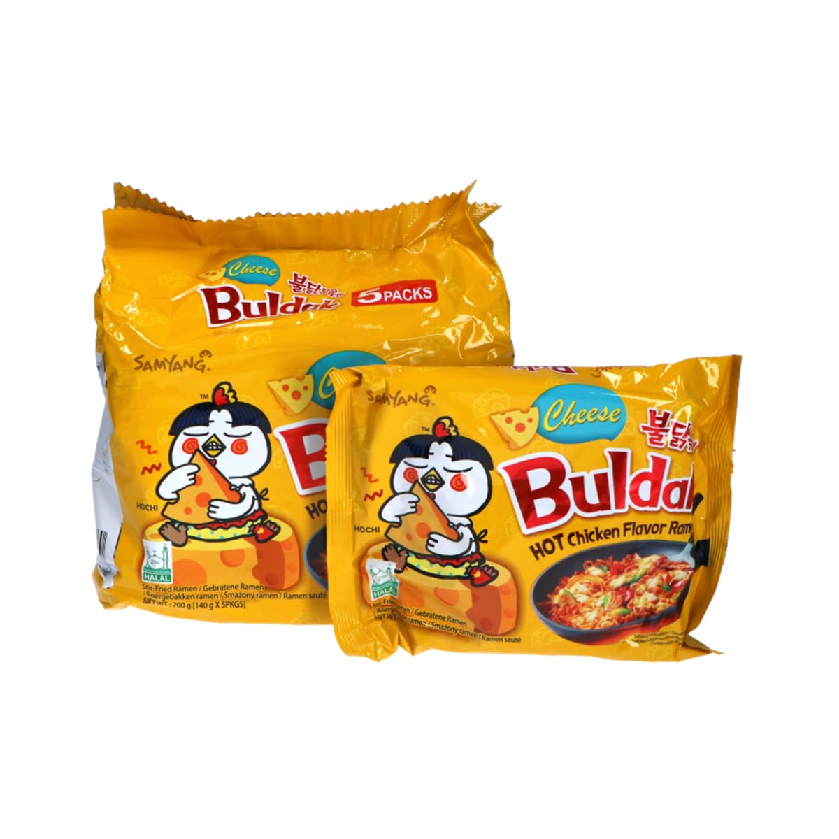 Samyang Buldak Hot Chicken Spicy Ramen - Korean Instant Noodles (Cheese Flavor, 4.94 oz, 5 Pack) - Perfect for Quick Meals, Late Night Snacks & Spicy Food Lovers