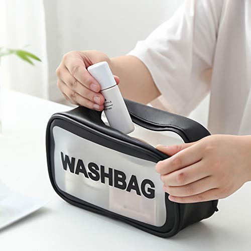 Luxula Clear PVC Zipper Cosmetic Travel Bag with Hook - Waterproof Makeup Pouch & Toiletry Organizer for Women & Kids - Portable Wash Case for Bathroom, Gym, Camping (Medium, Black)