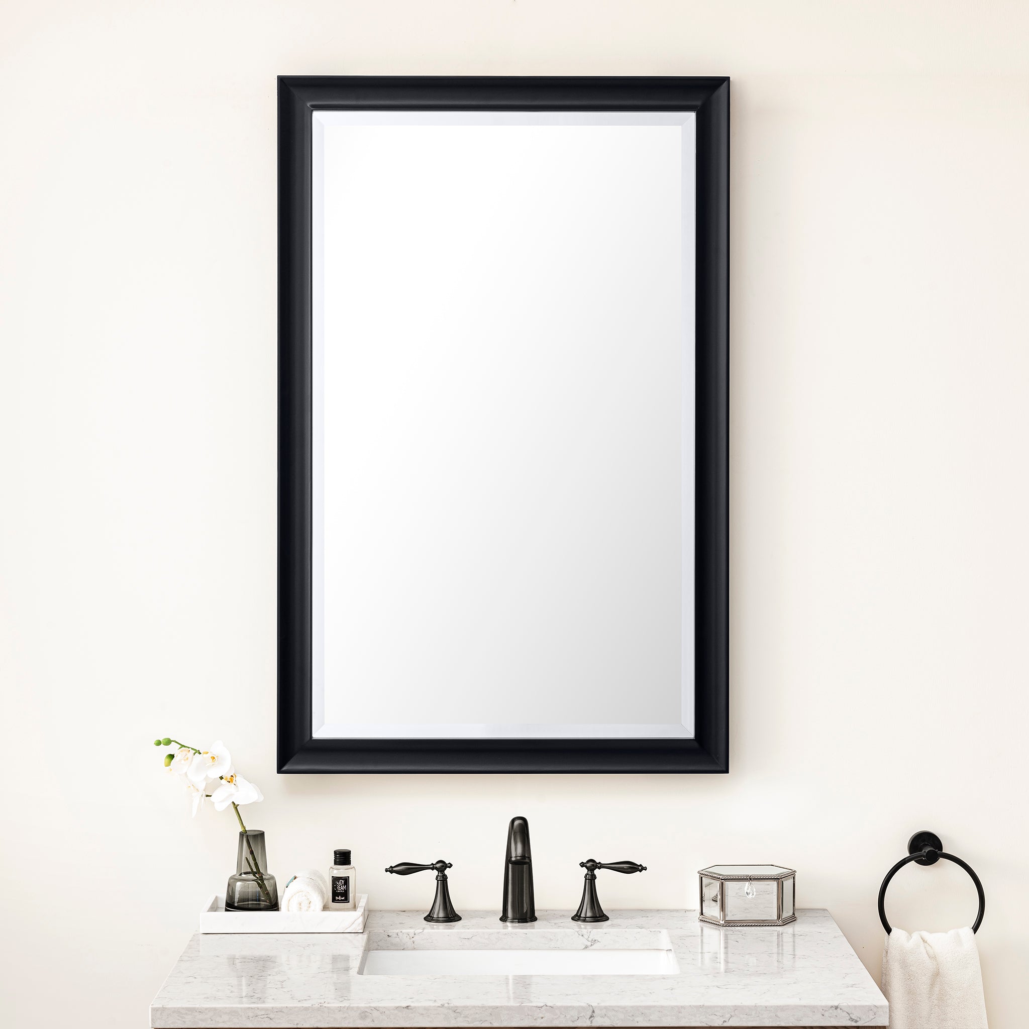 Glenbrooke 26-Inch Black Onyx Wall Mirror - Elegant Decorative Bathroom & Bedroom Mirror for Home Decor