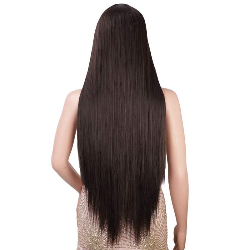 CHANDERKASH 24 Inch Straight Long Full Hair Wig with Side Bangs for Women & Girls - Natural Black Synthetic Hair for Cosplay, Costume Parties & Daily Wear