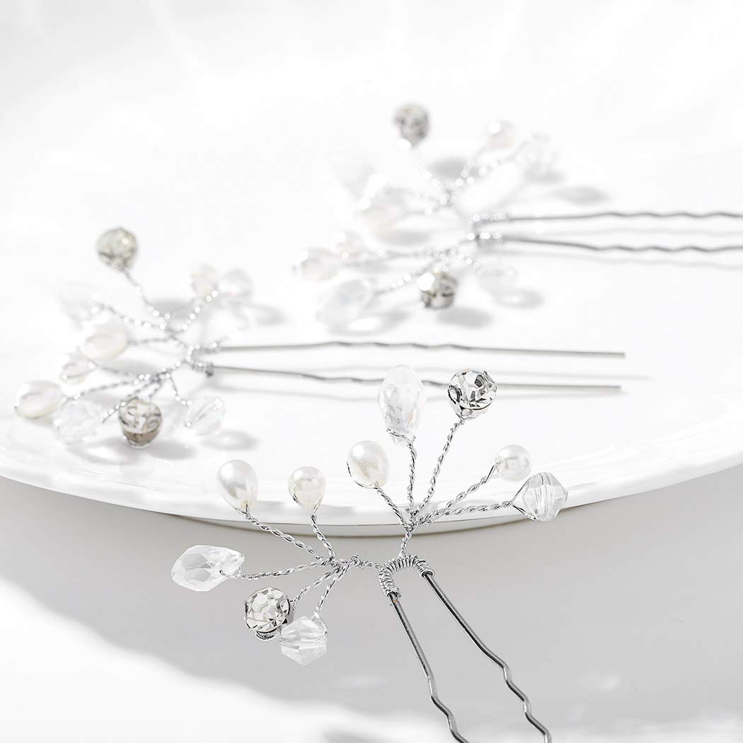 Sparkling Rhinestone Wedding Hair Pins with Pearls – Elegant Crystal Bridal Hair Accessories for Women & Girls (3-Pack) – Perfect for Bridal Showers, Weddings & Special Occasions