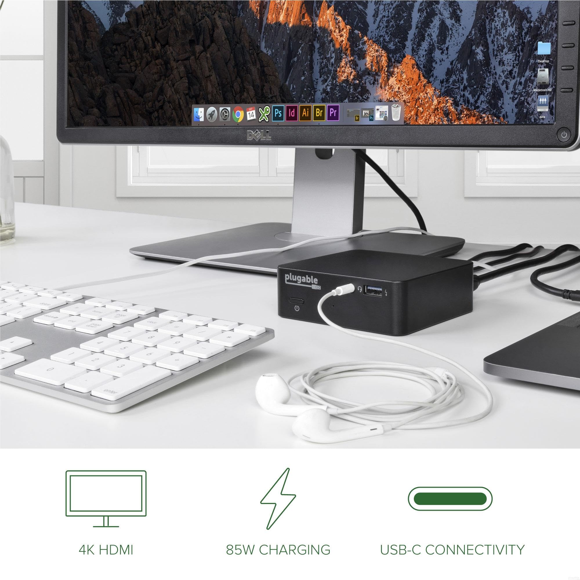 Plugable USB C Docking Station with 85W Charging | Thunderbolt 4/3 & USB4 Compatible | VESA Mount | HDMI 4K@30Hz, Ethernet, 4x USB 3.0 Ports | Works with MacBook, Windows & Chromebook Laptops | Perfect for Home Office, Gaming & Multi-Monitor Setup